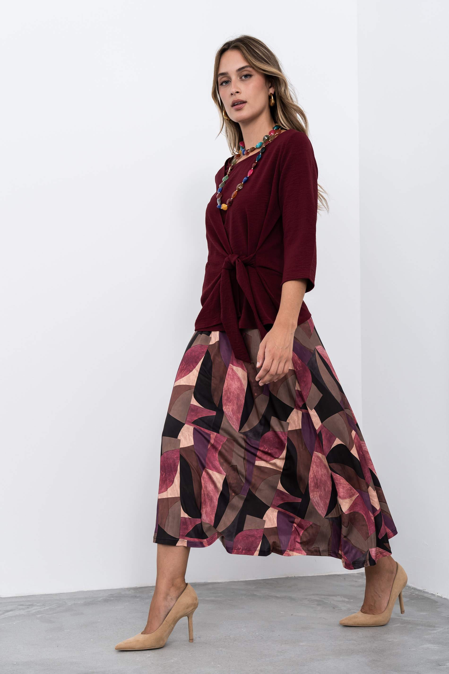 BLUSA EFECTO CRUZADO MANGA FRANCESA BURDEOS