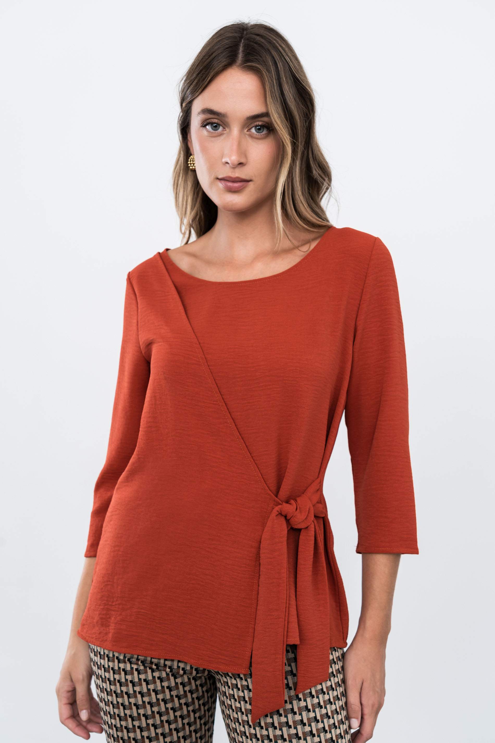 BLUSA EFECTO CRUZADO TEJA
