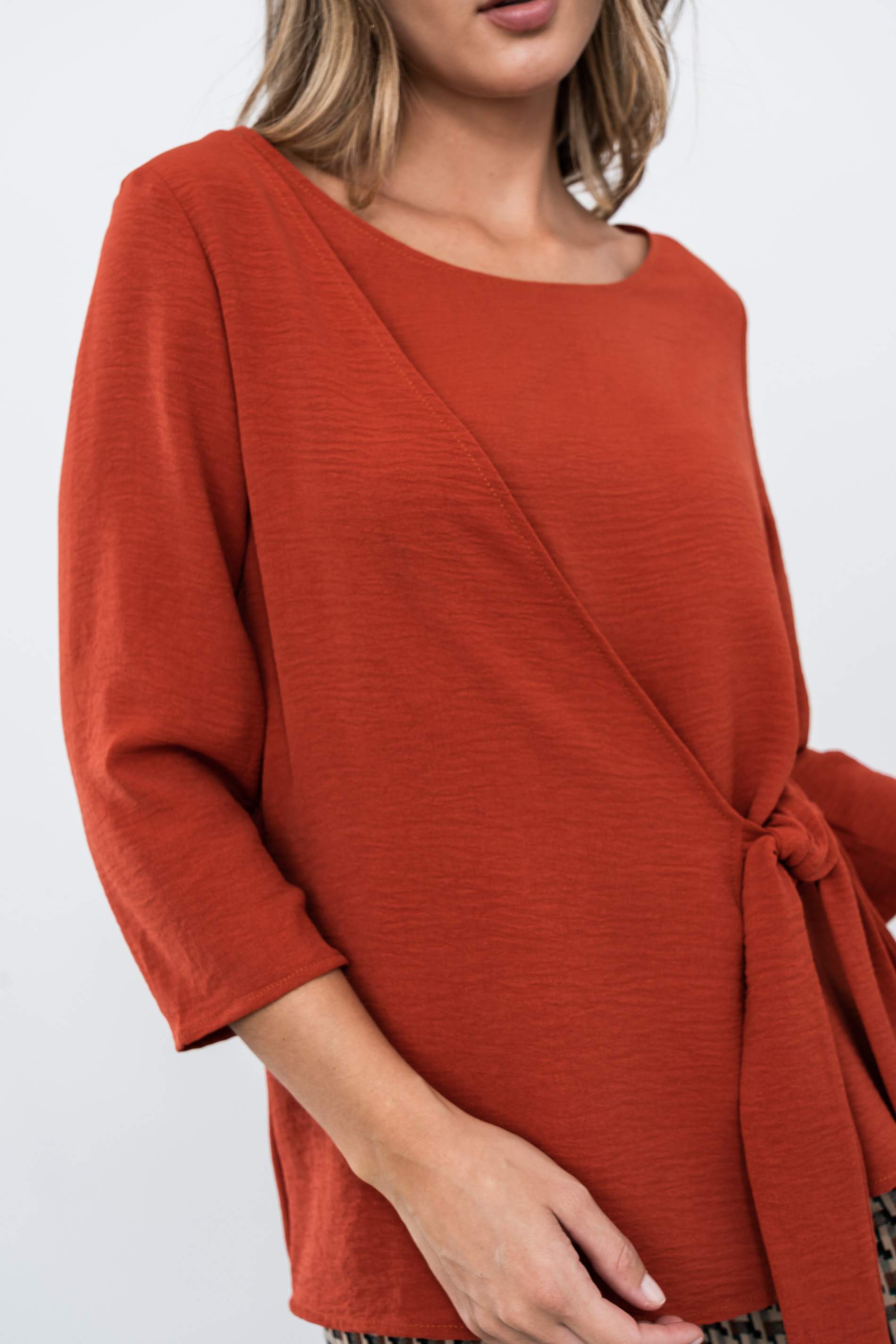 BLUSA EFECTO CRUZADO TEJA