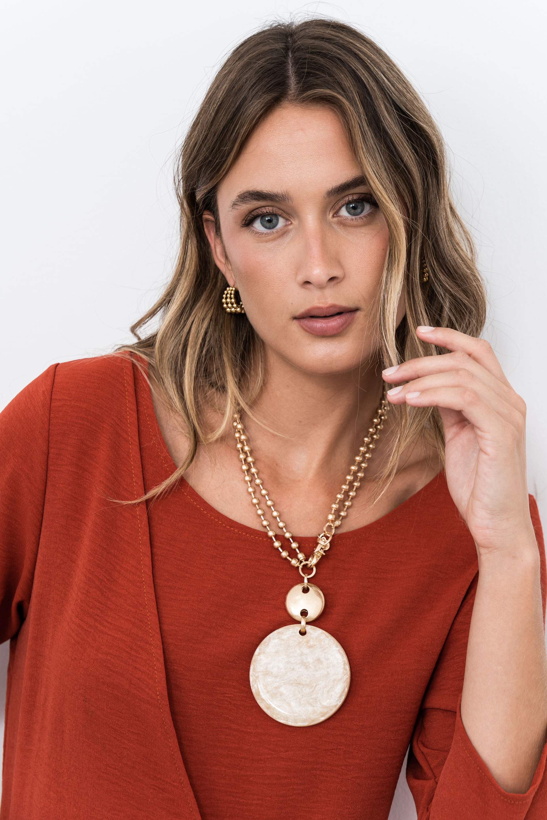 BLUSA EFECTO CRUZADO TEJA