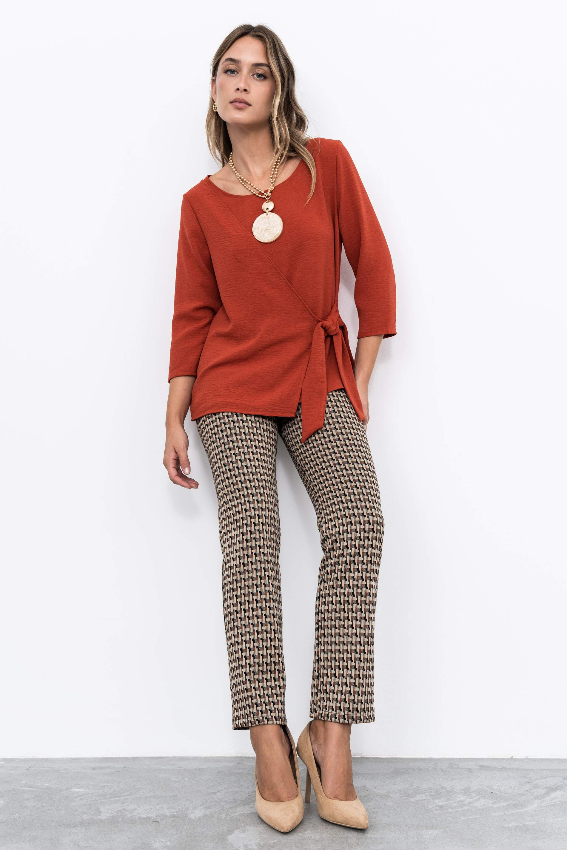 BLUSA EFECTO CRUZADO TEJA