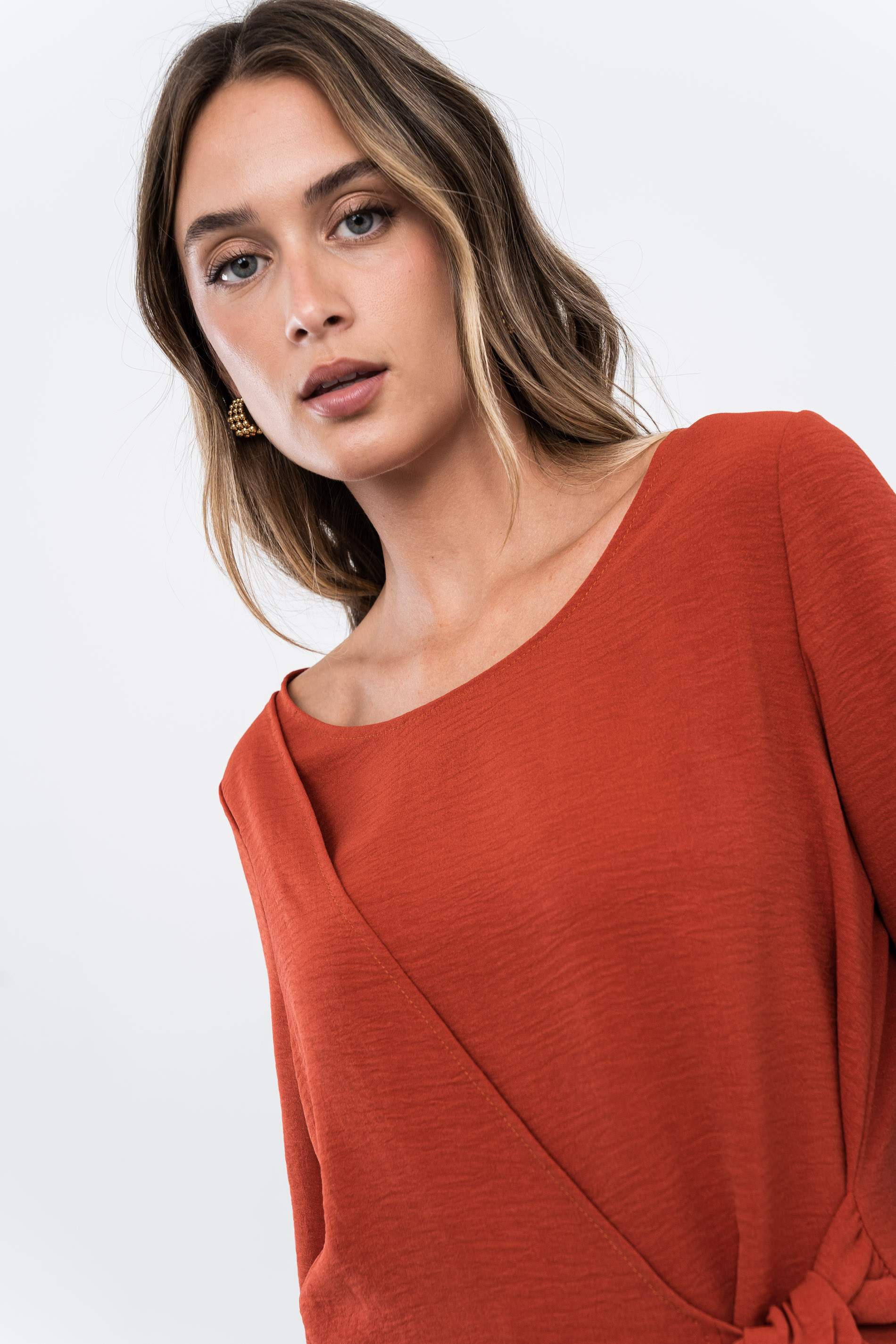 BLUSA EFECTO CRUZADO TEJA