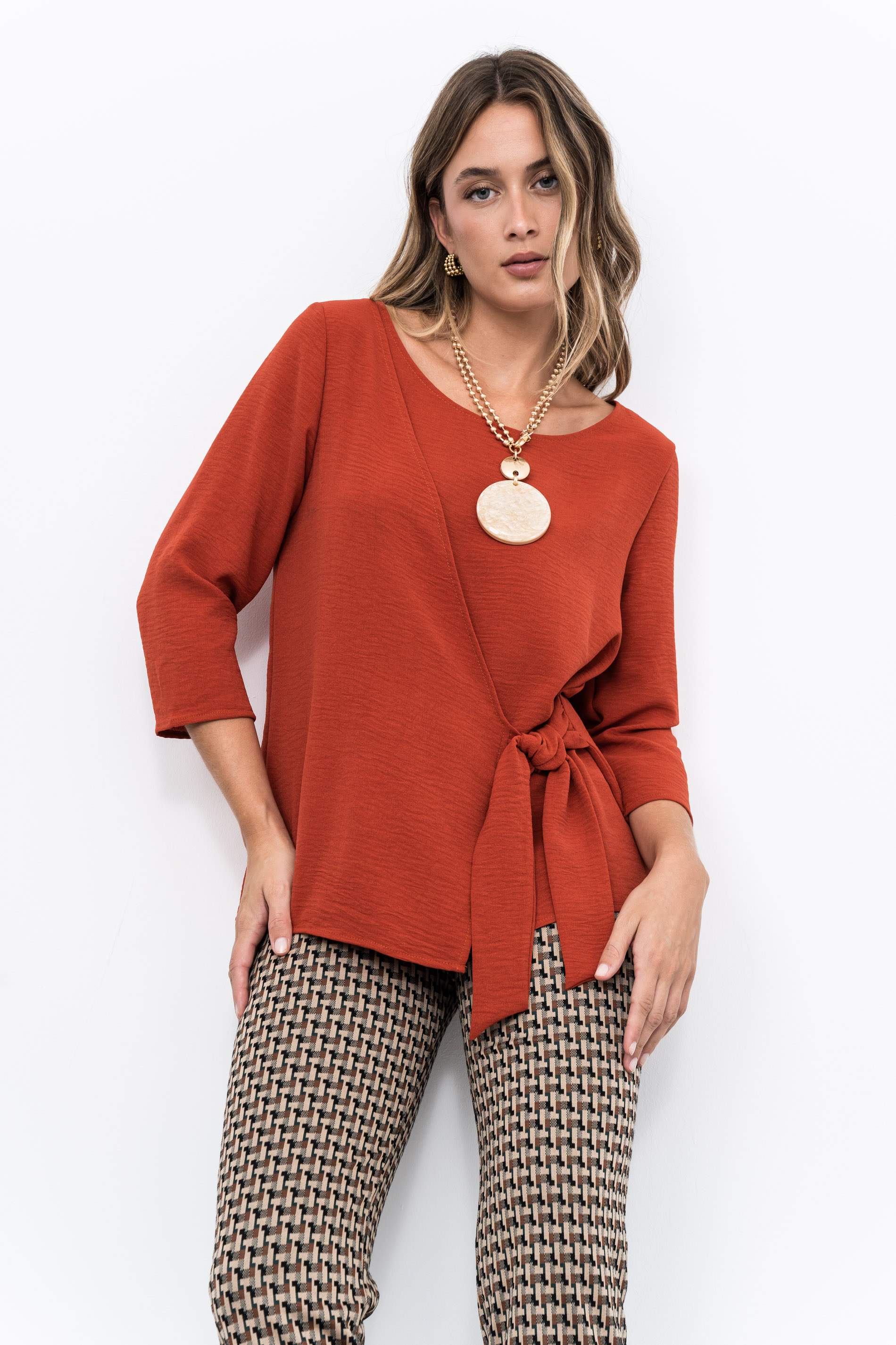 BLUSA EFECTO CRUZADO TEJA