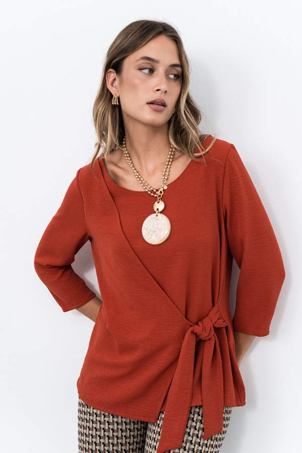 BLUSA EFECTO CRUZADO TEJA