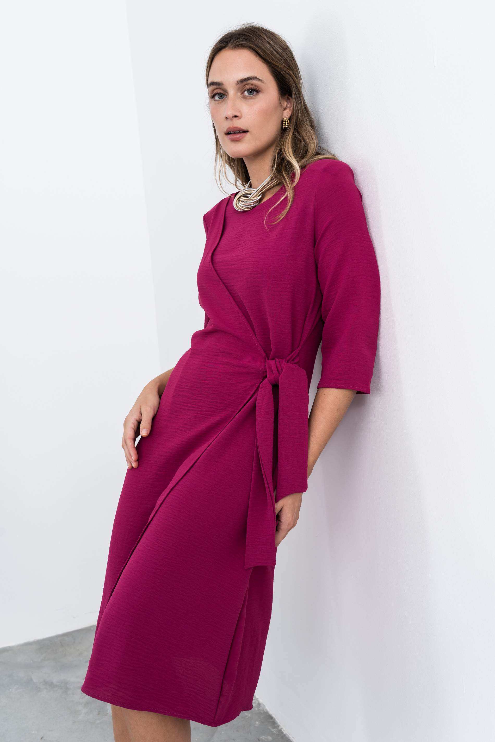 VESTIDO EFECTO CRUZADO FRESA