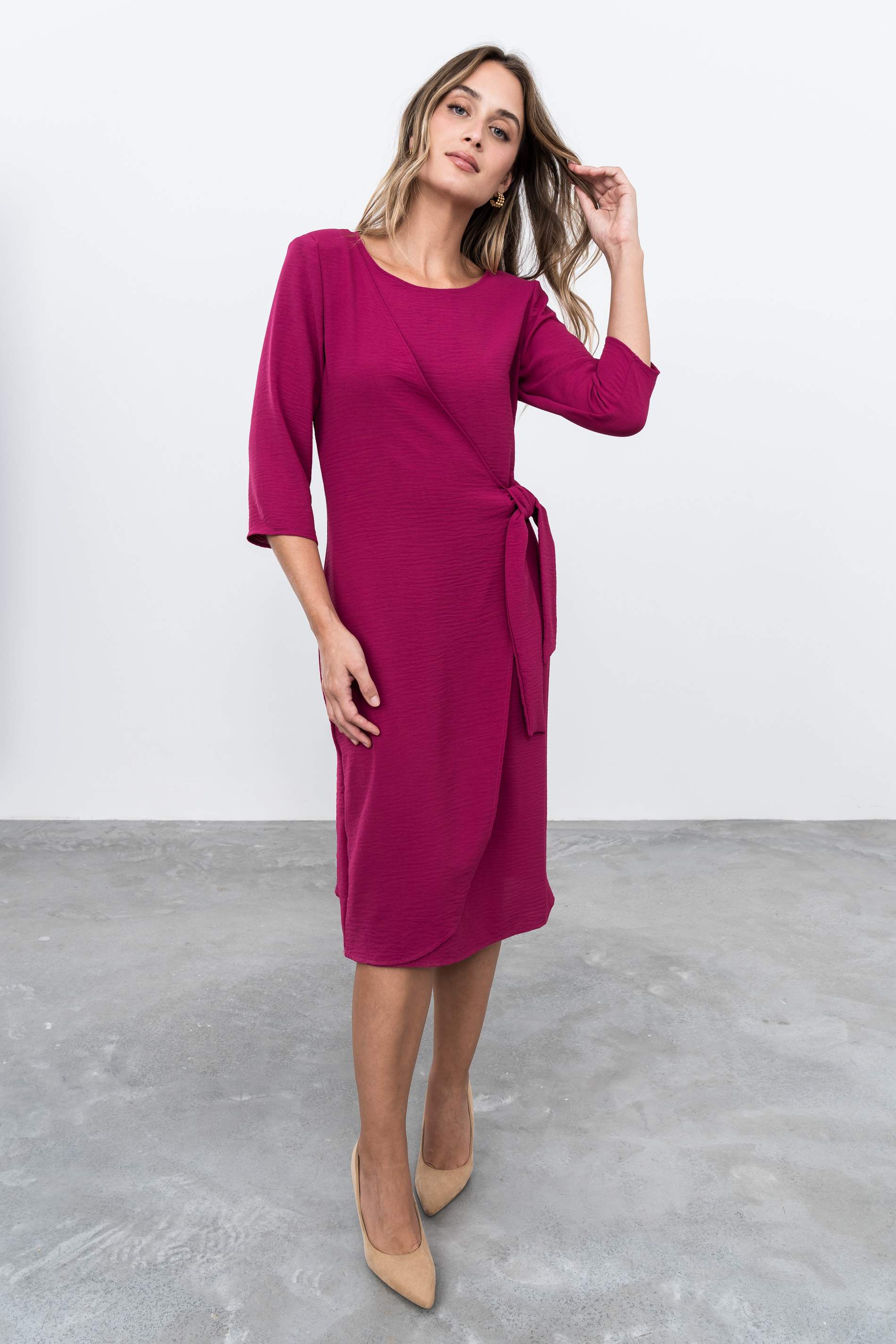 VESTIDO EFECTO CRUZADO FRESA