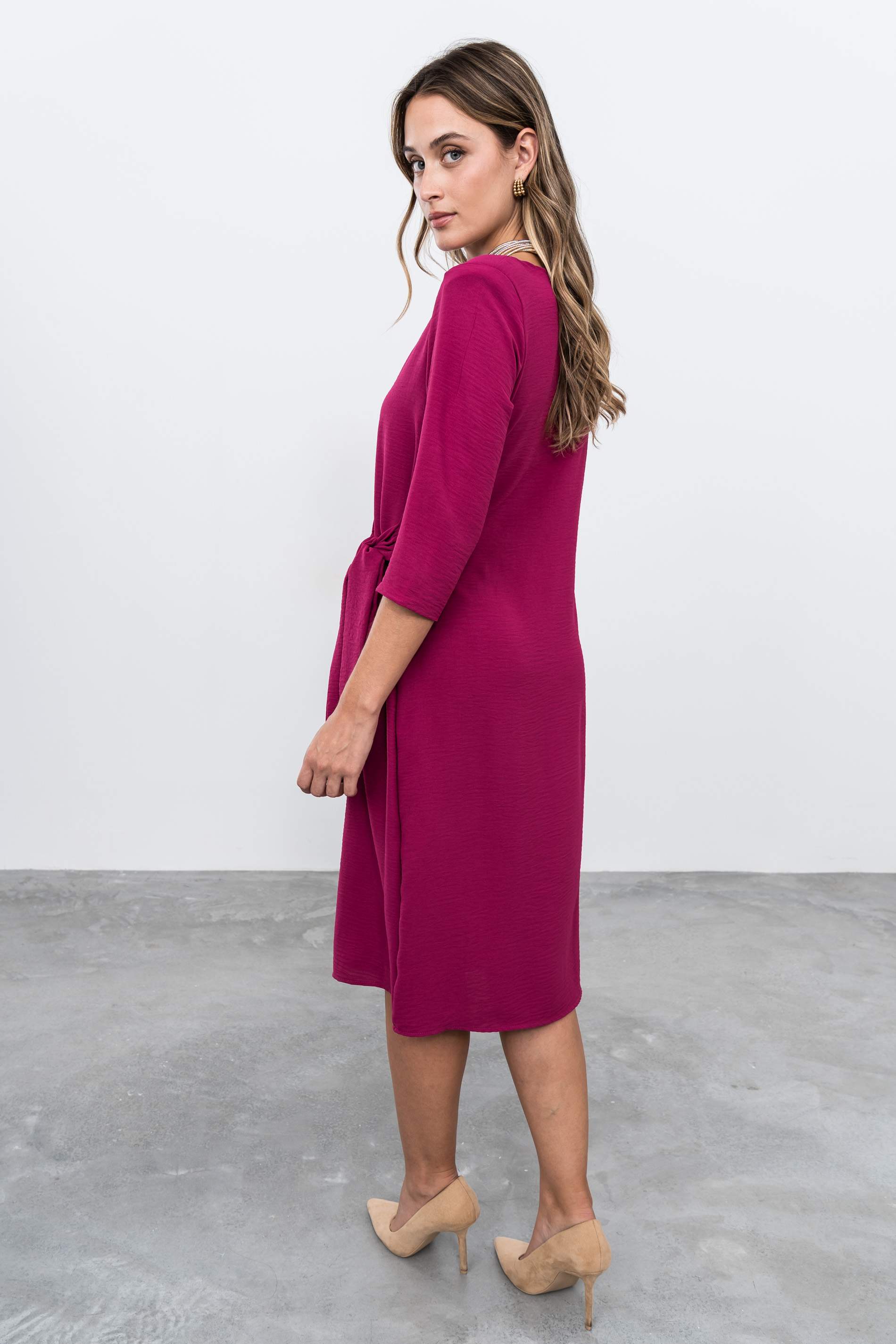 VESTIDO EFECTO CRUZADO FRESA