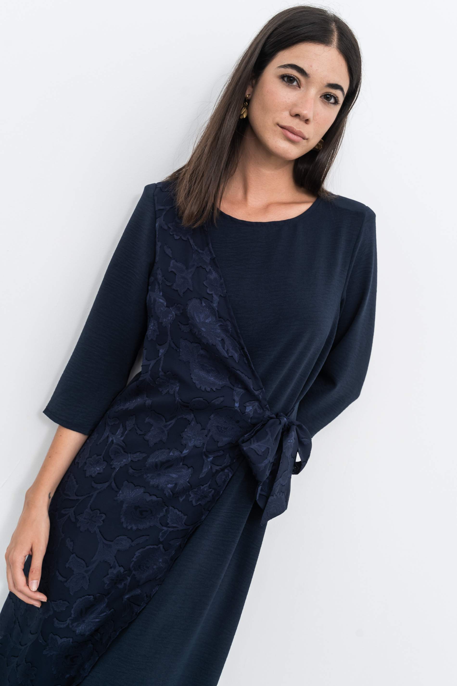 VESTIDO SOBRECAPA JACQUARD MARINO