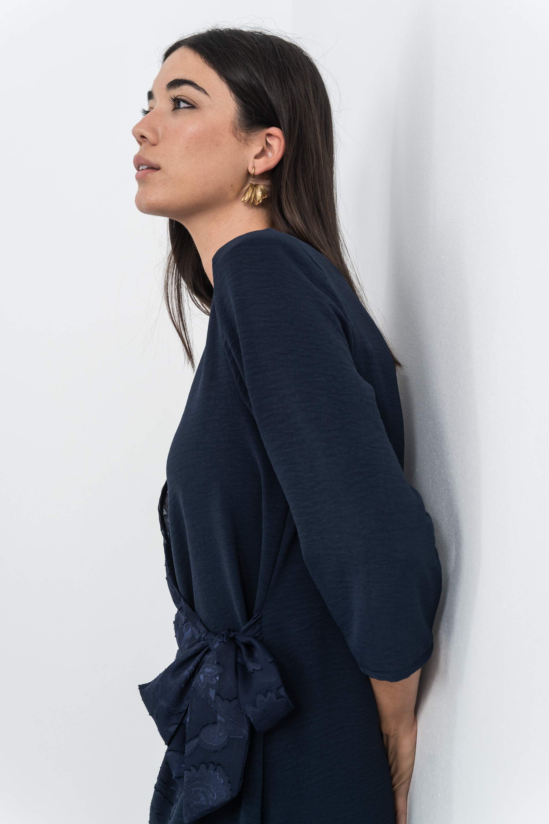 VESTIDO SOBRECAPA JACQUARD MARINO