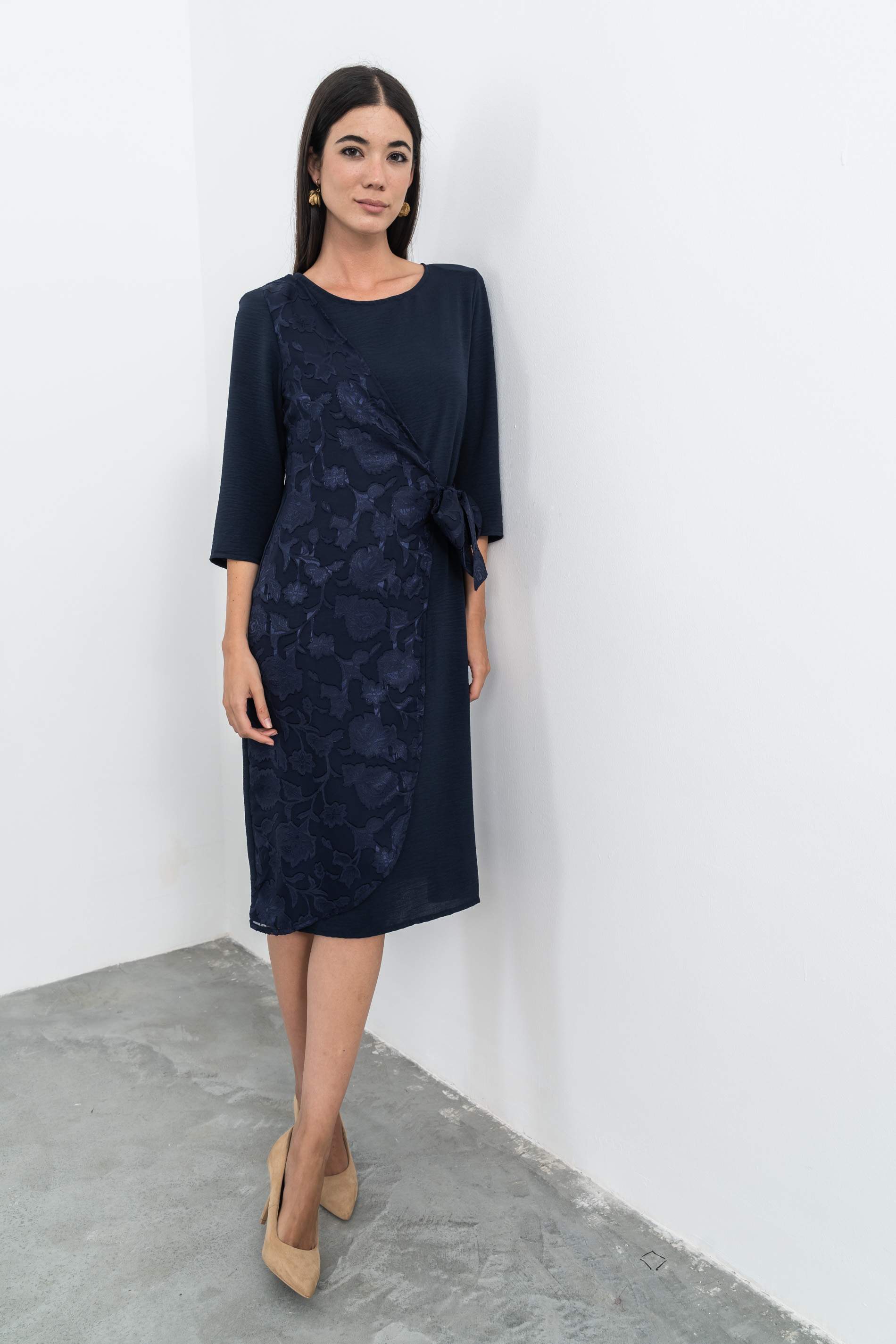 VESTIDO SOBRECAPA JACQUARD MARINO