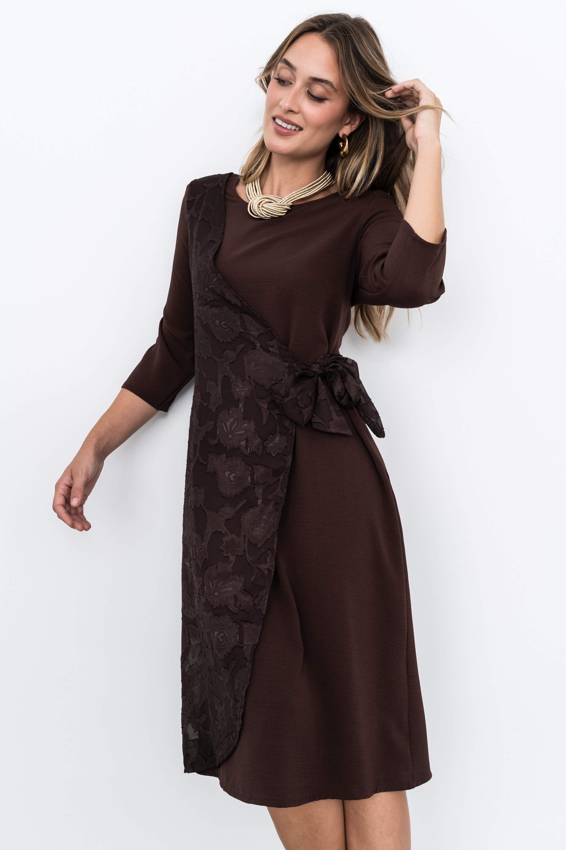 VESTIDO SOBRECAPA JACQUARD CHOCOLATE