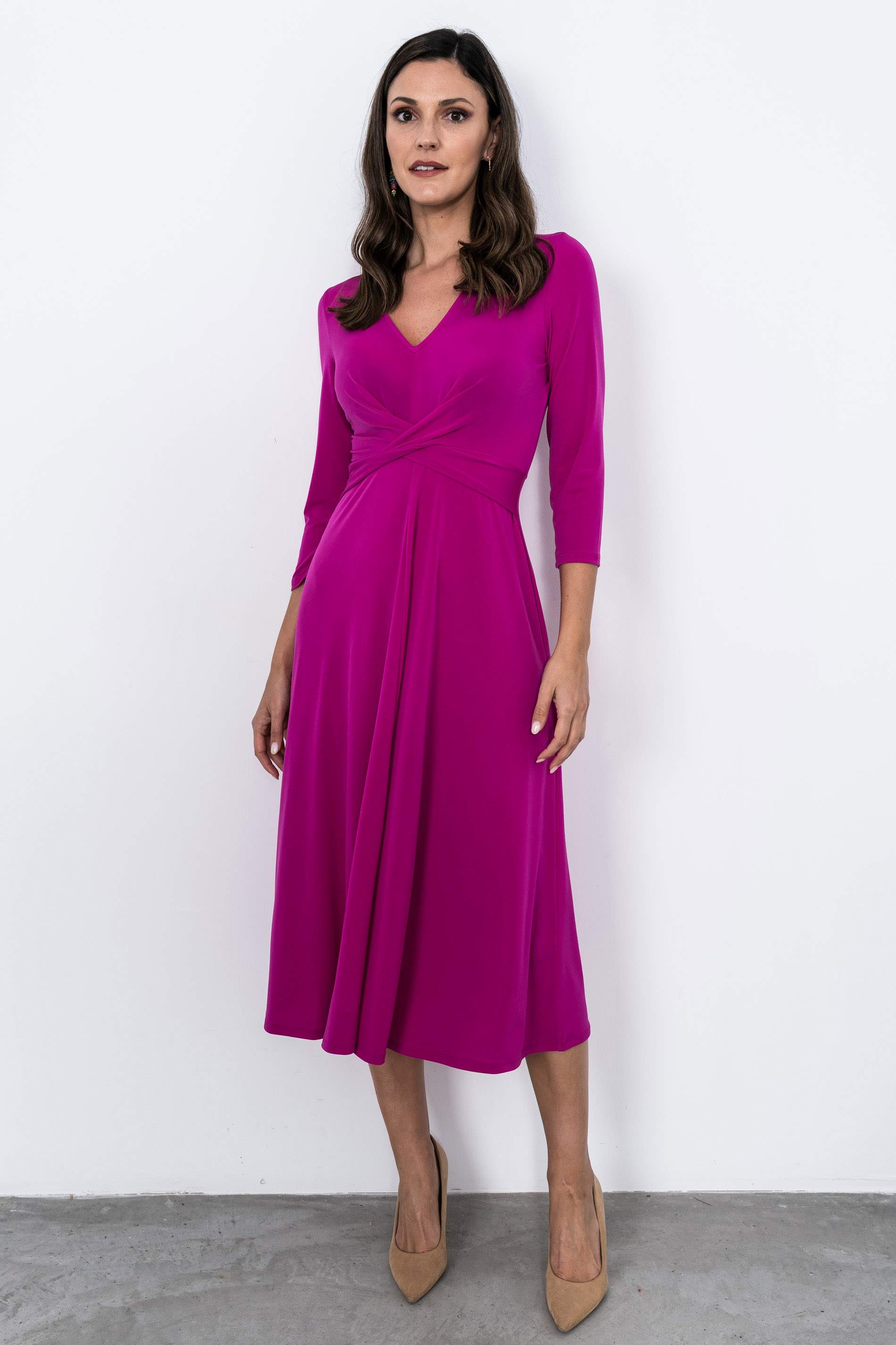 VESTIDO CRUCE DECORATIVO FUCSIA