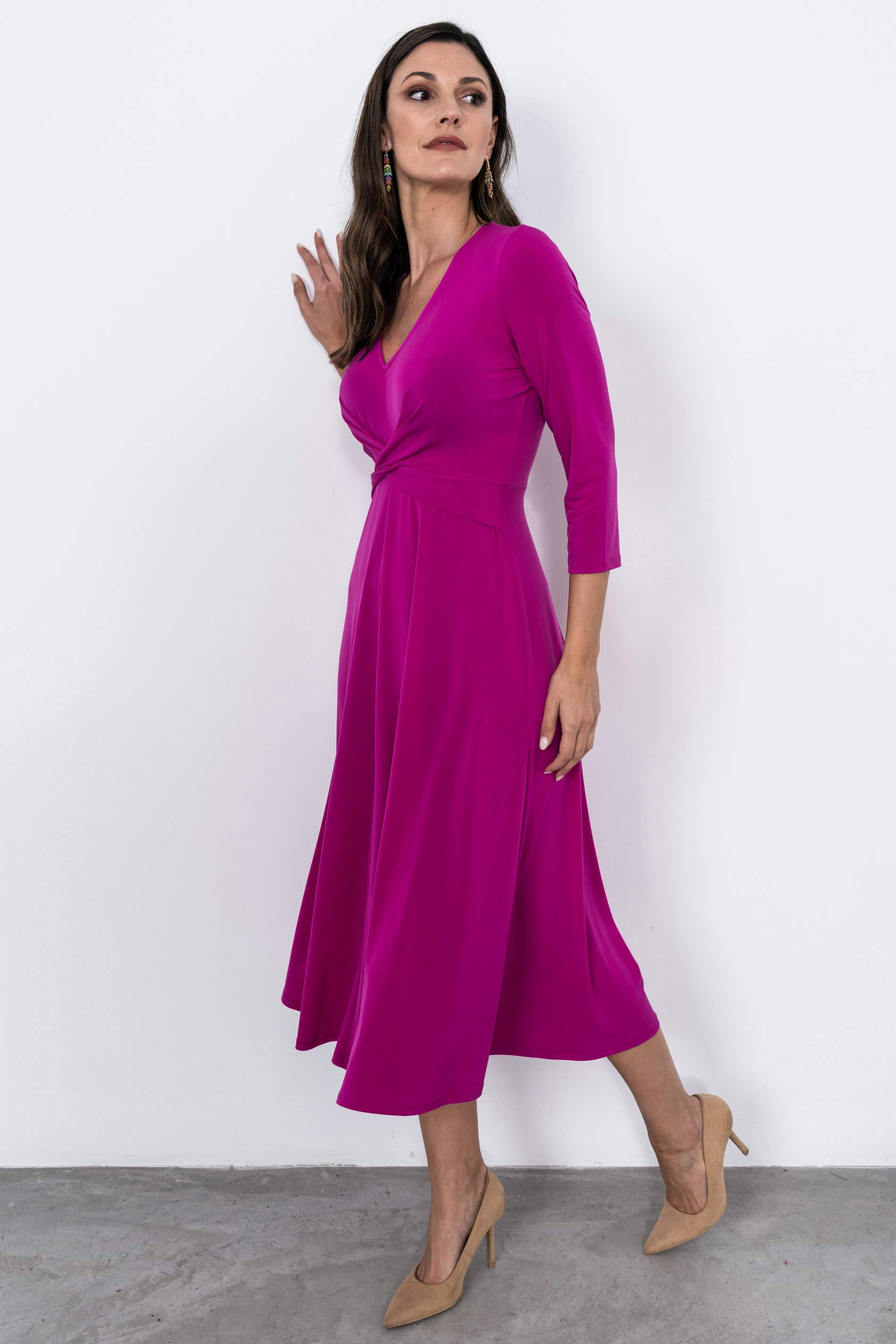 VESTIDO CRUCE DECORATIVO FUCSIA