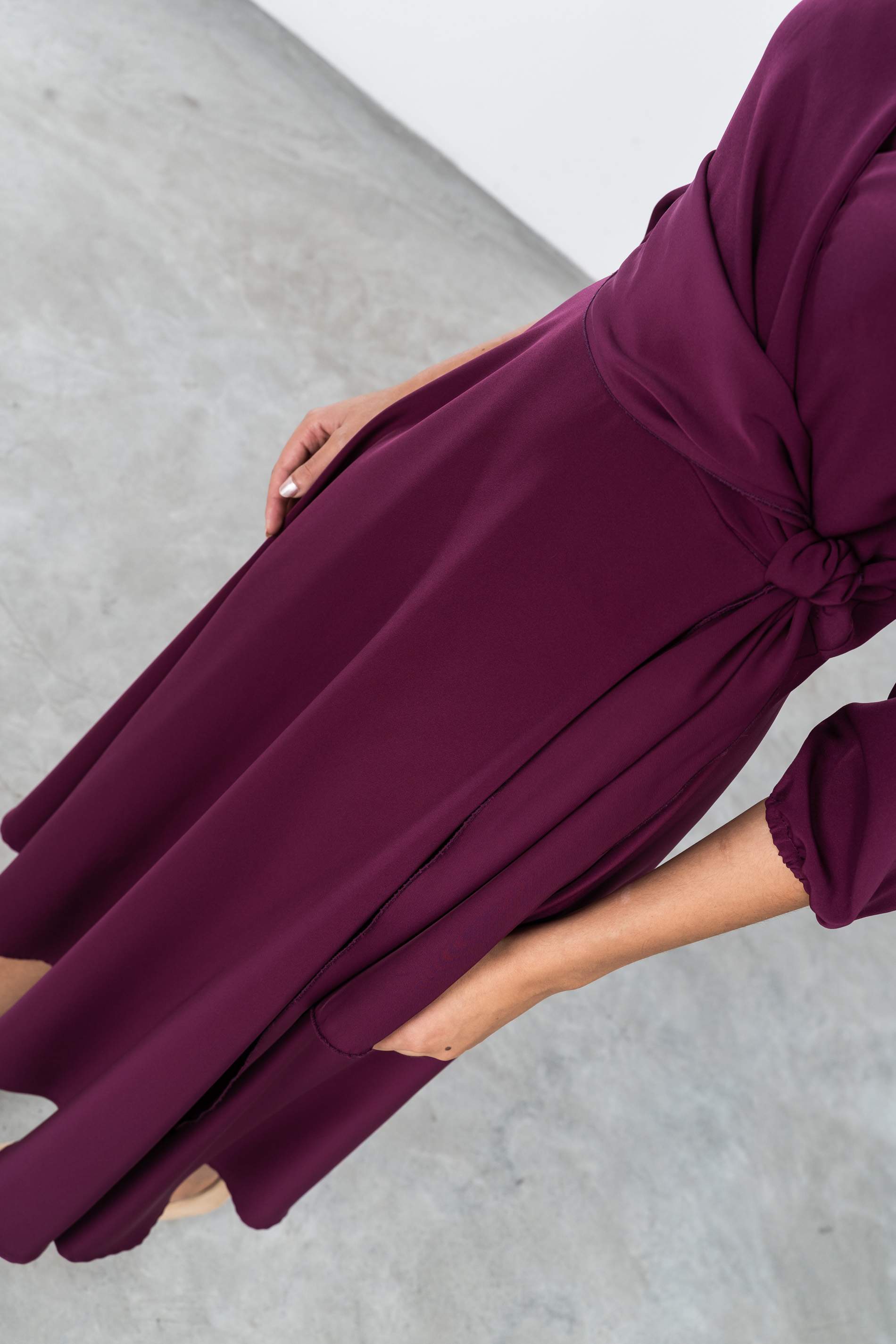 VESTIDO LAZO MANGA FRANCESA BERENJENA