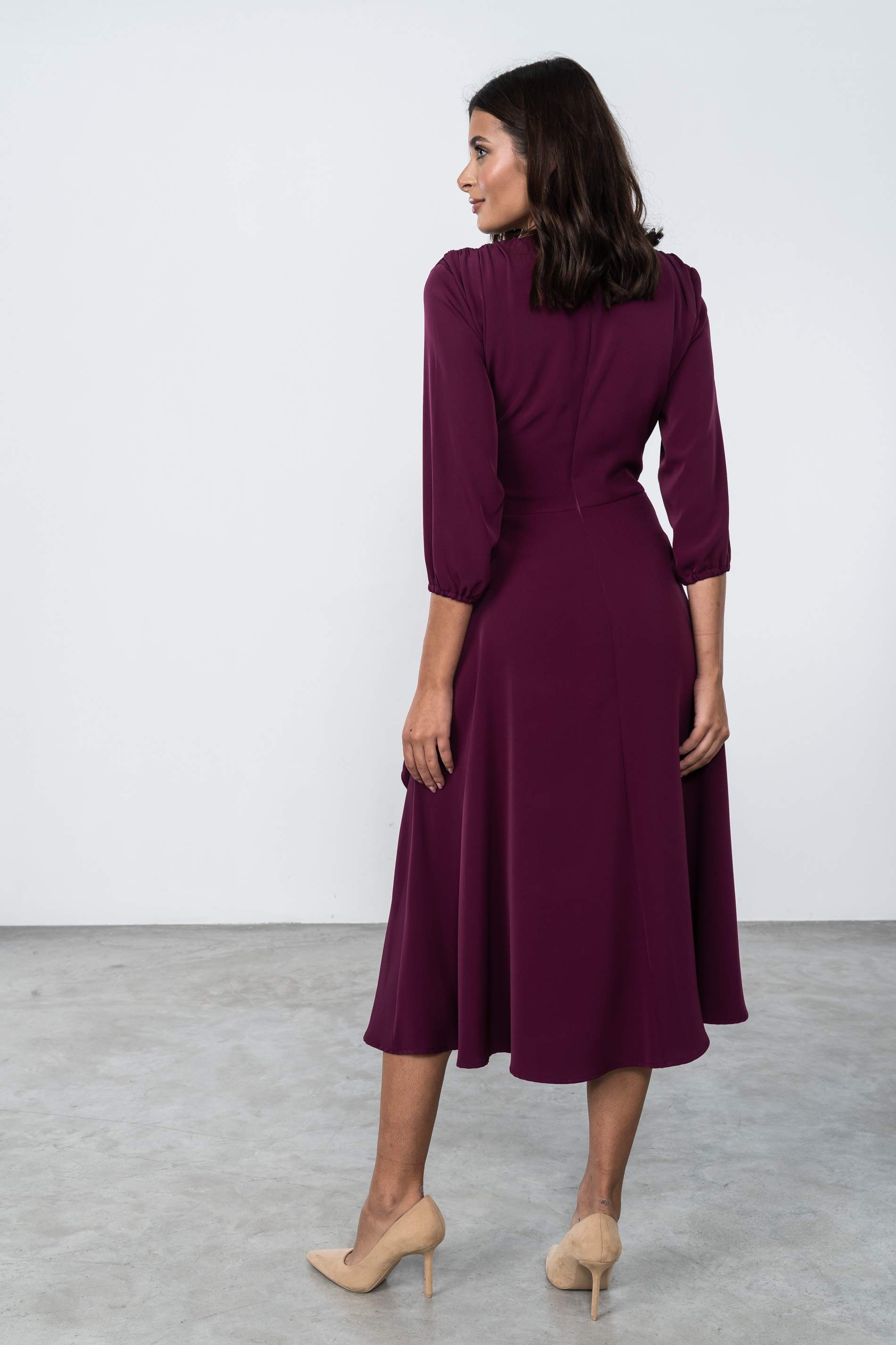 VESTIDO LAZO MANGA FRANCESA BERENJENA