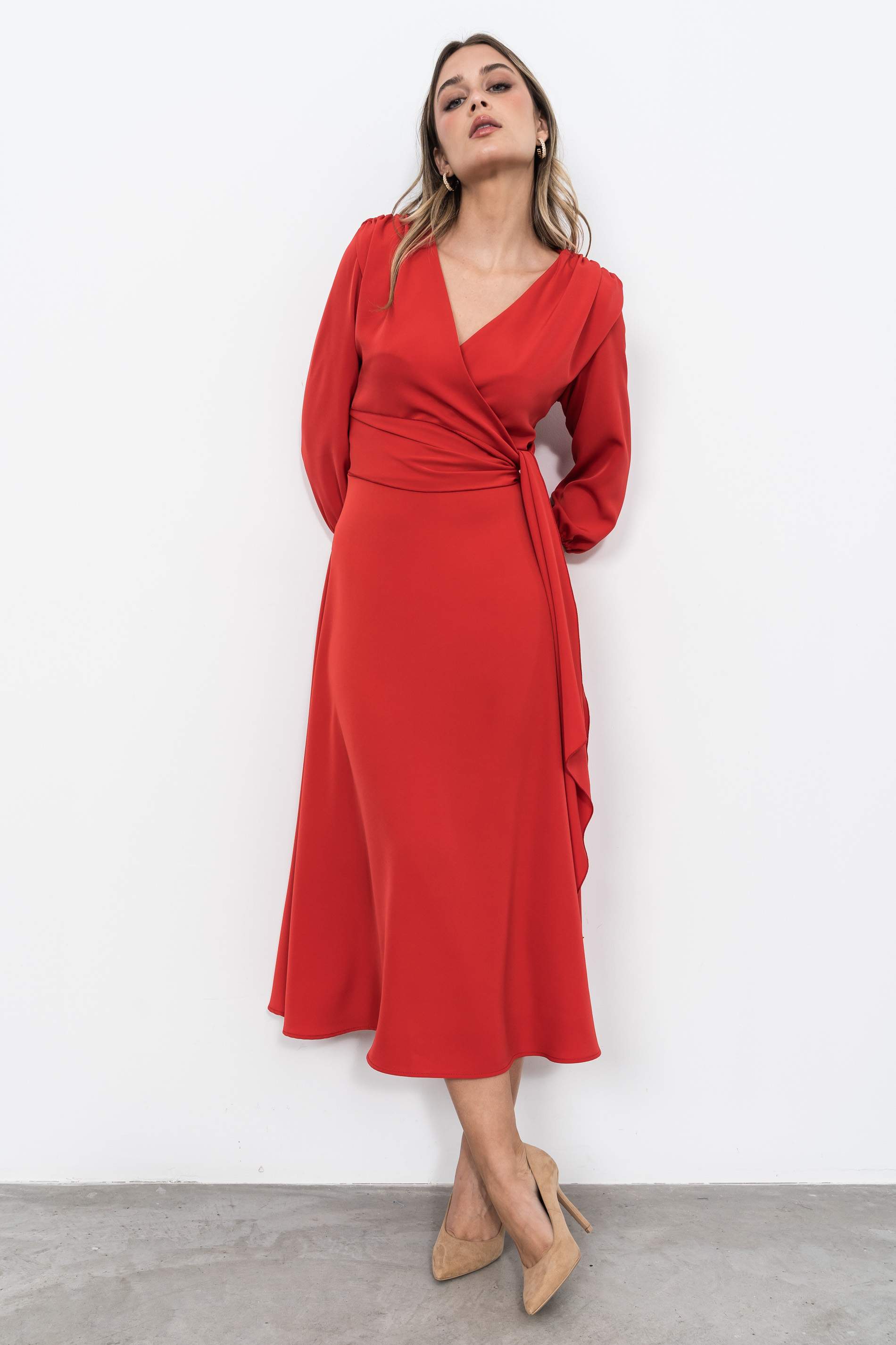 VESTIDO LAZO MANGA FRANCESA ROJO
