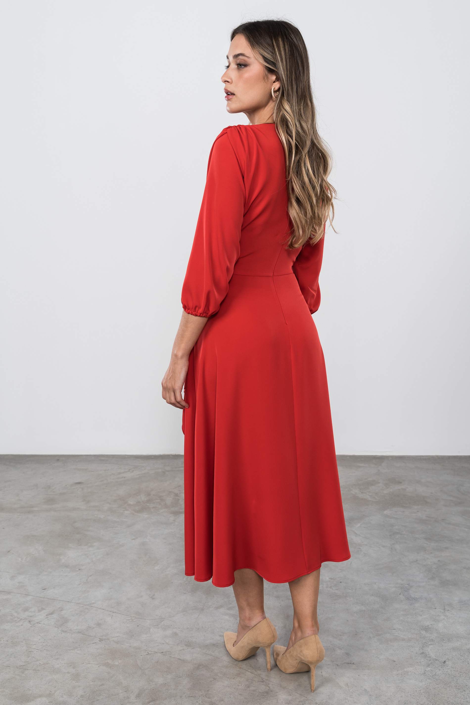 VESTIDO LAZO MANGA FRANCESA ROJO