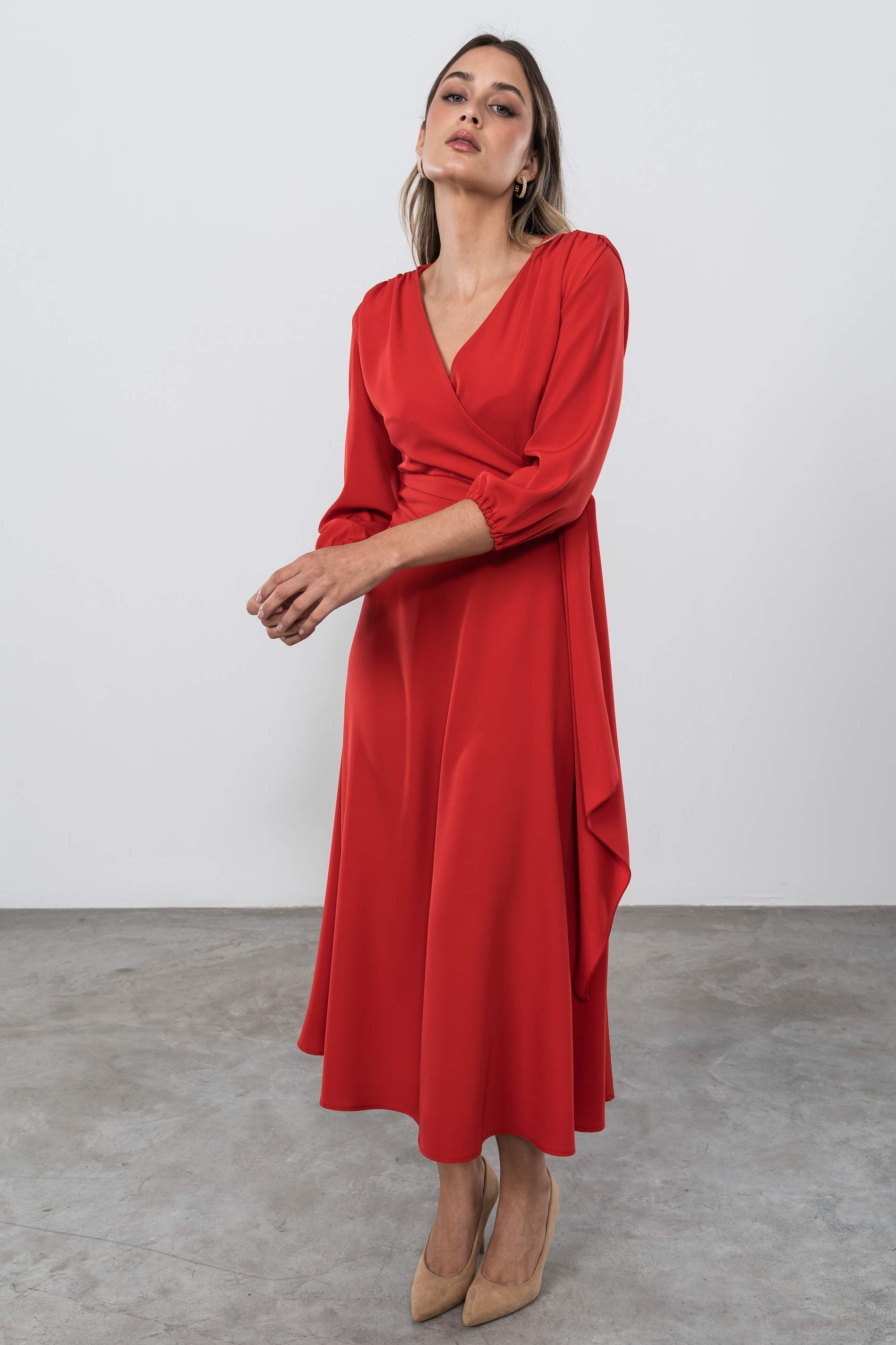 VESTIDO LAZO MANGA FRANCESA ROJO