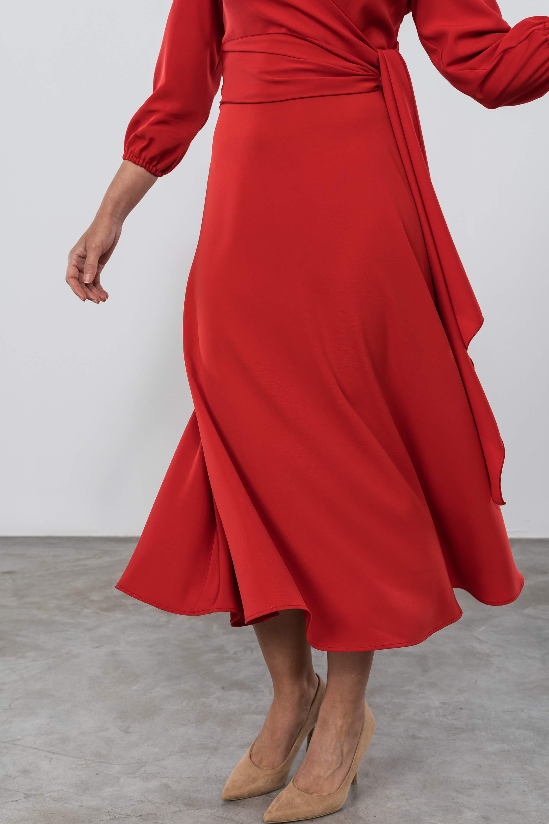 VESTIDO LAZO MANGA FRANCESA ROJO