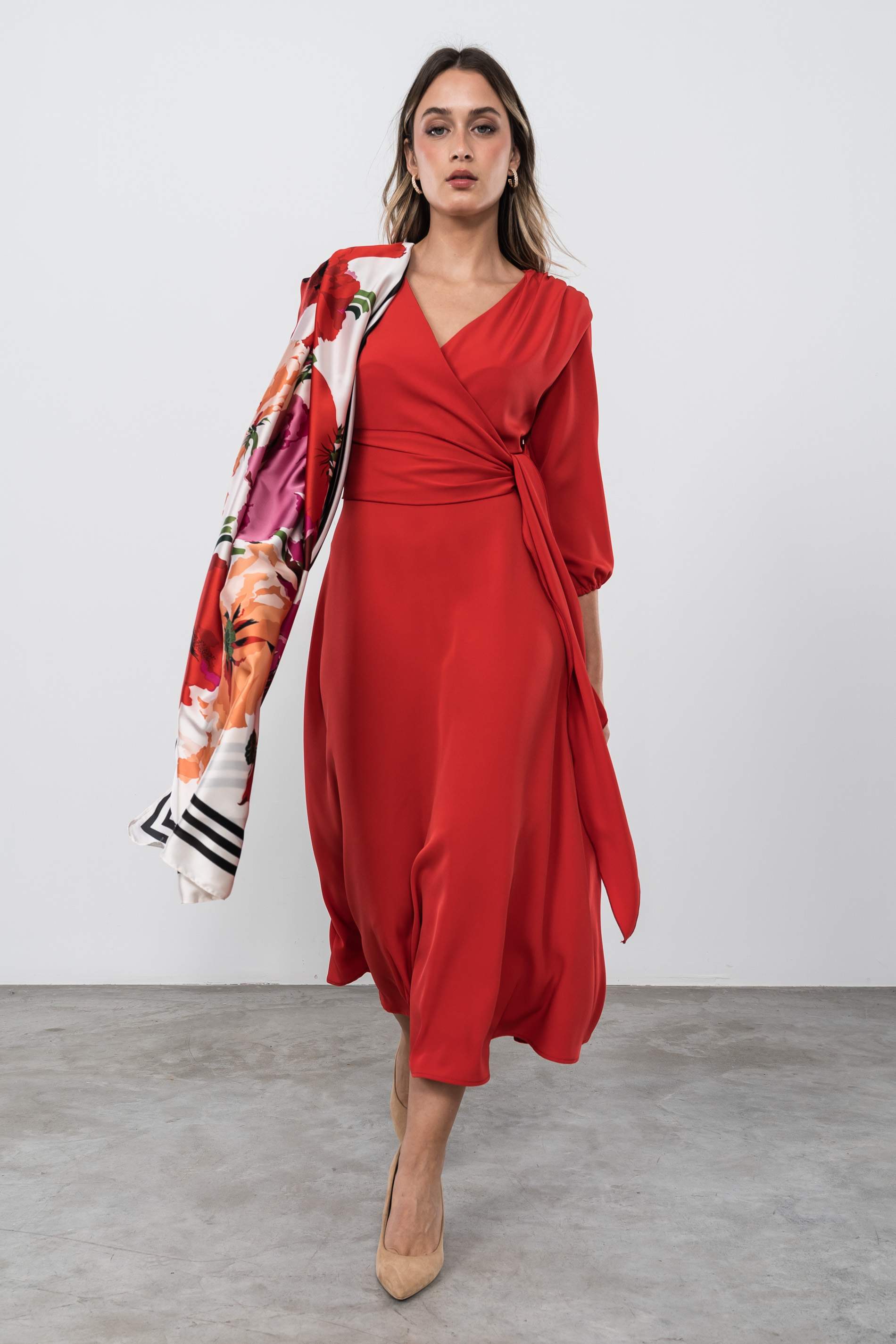 VESTIDO LAZO MANGA FRANCESA ROJO