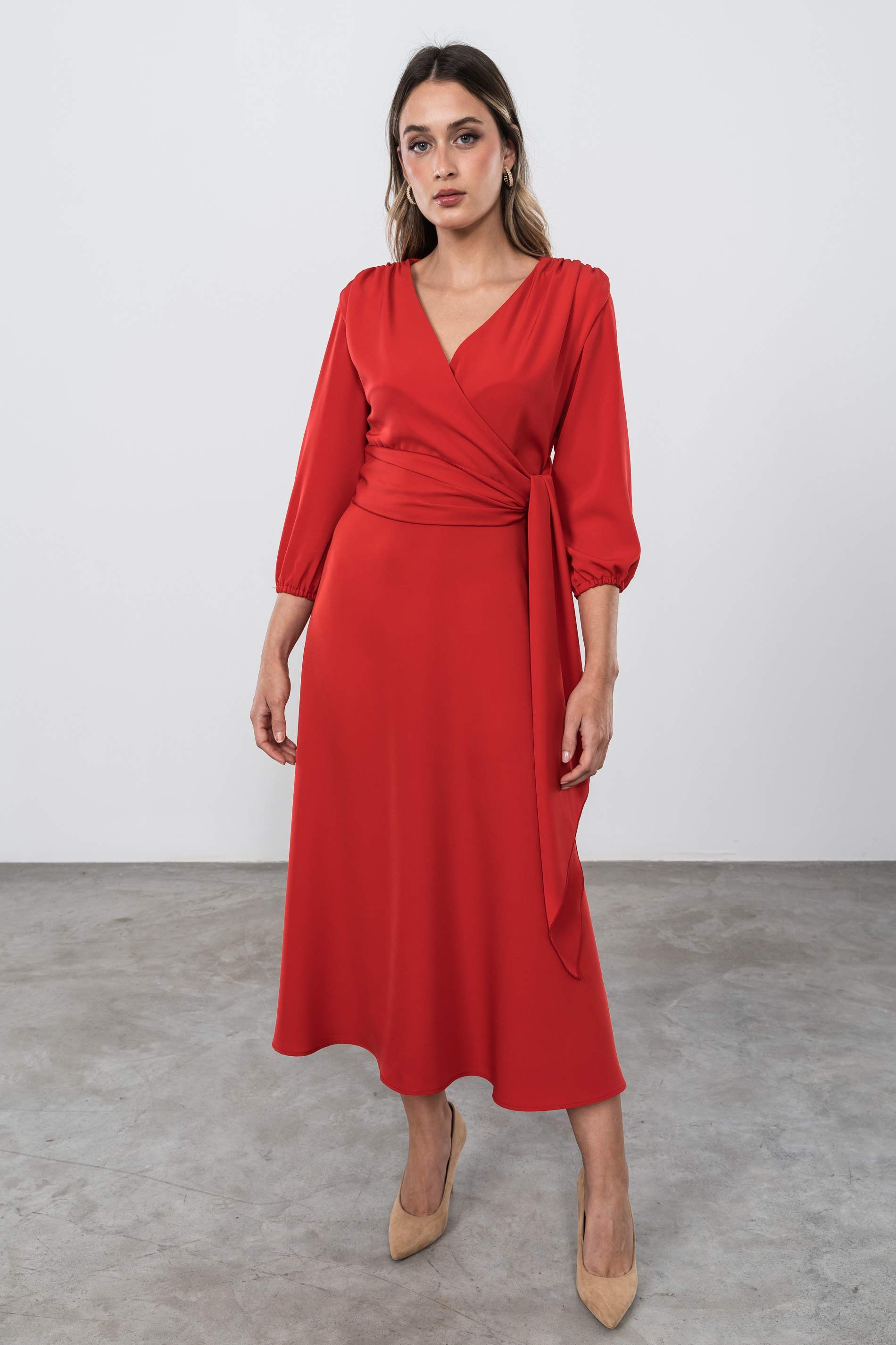 VESTIDO LAZO MANGA FRANCESA ROJO