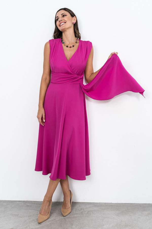 VESTIDO DETALLE LAZO MANGA SISA BUGANVILLA