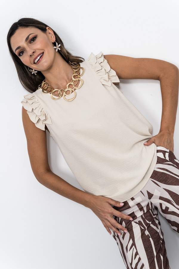 BLUSA DOBLE VOLANTE SISA BEIGE