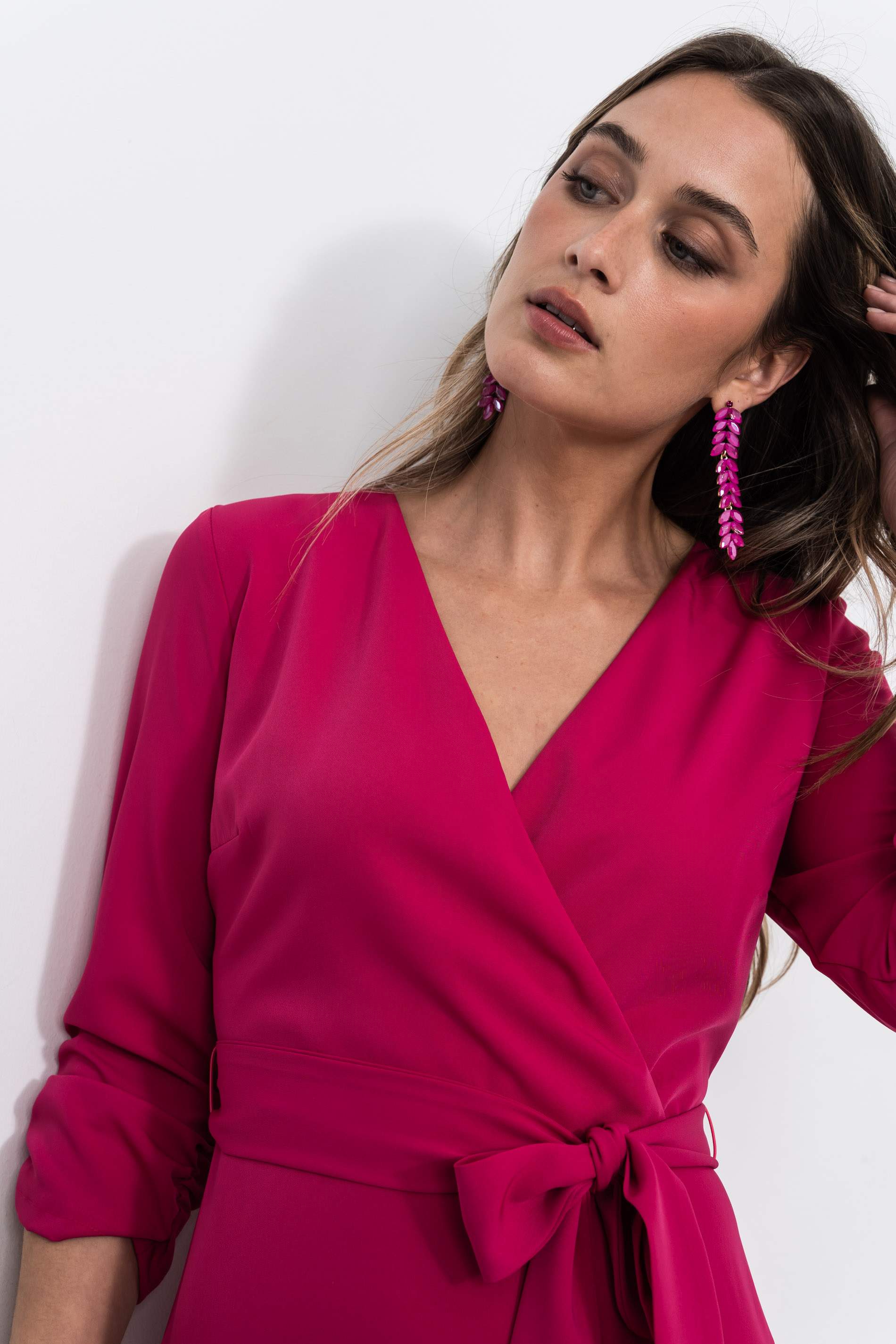 VESTIDO EFECTO CRUZADO FUCSIA