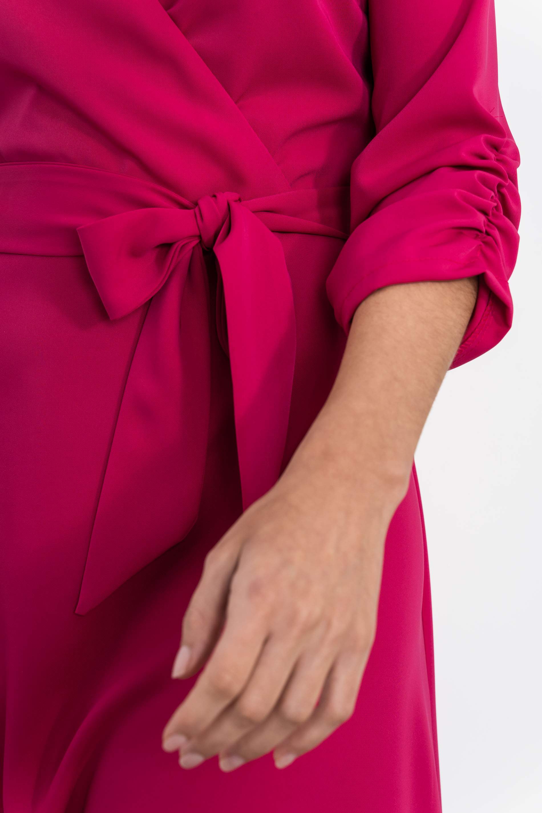 VESTIDO EFECTO CRUZADO FUCSIA
