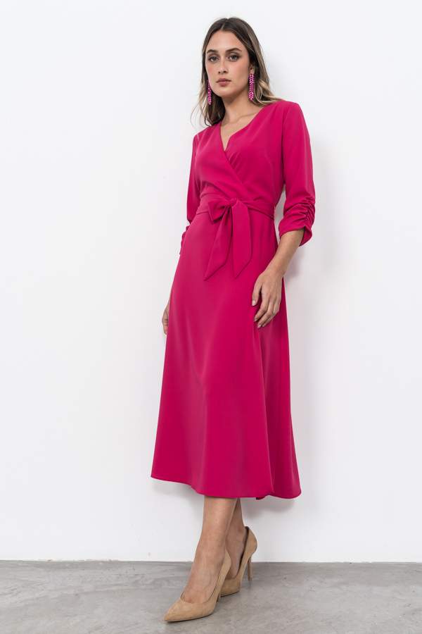 VESTIDO EFECTO CRUZADO FUCSIA