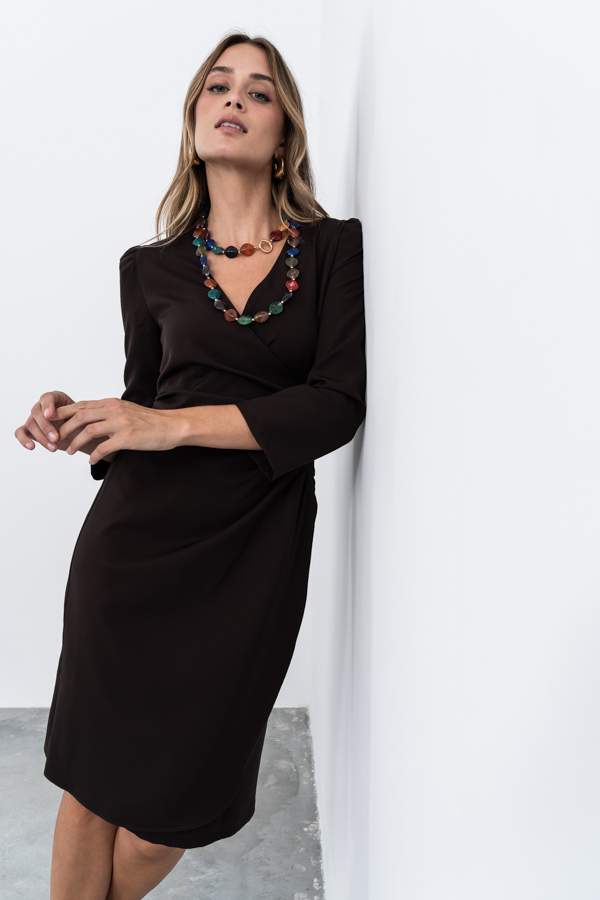 VESTIDO FRUNCE CINTURA MARRÓN