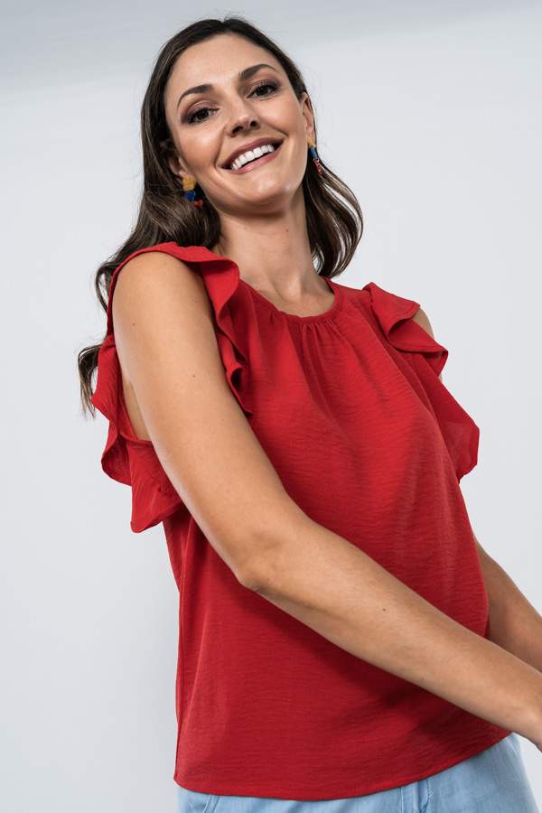 BLUSA VOLANTES FRUNCES ROJO