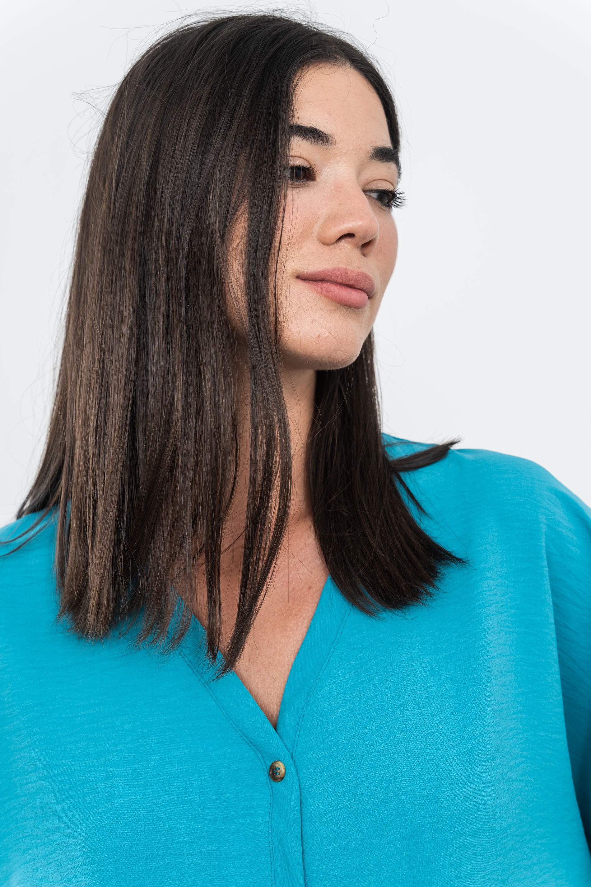 BLUSA BOTONES NUDO TURQUESA