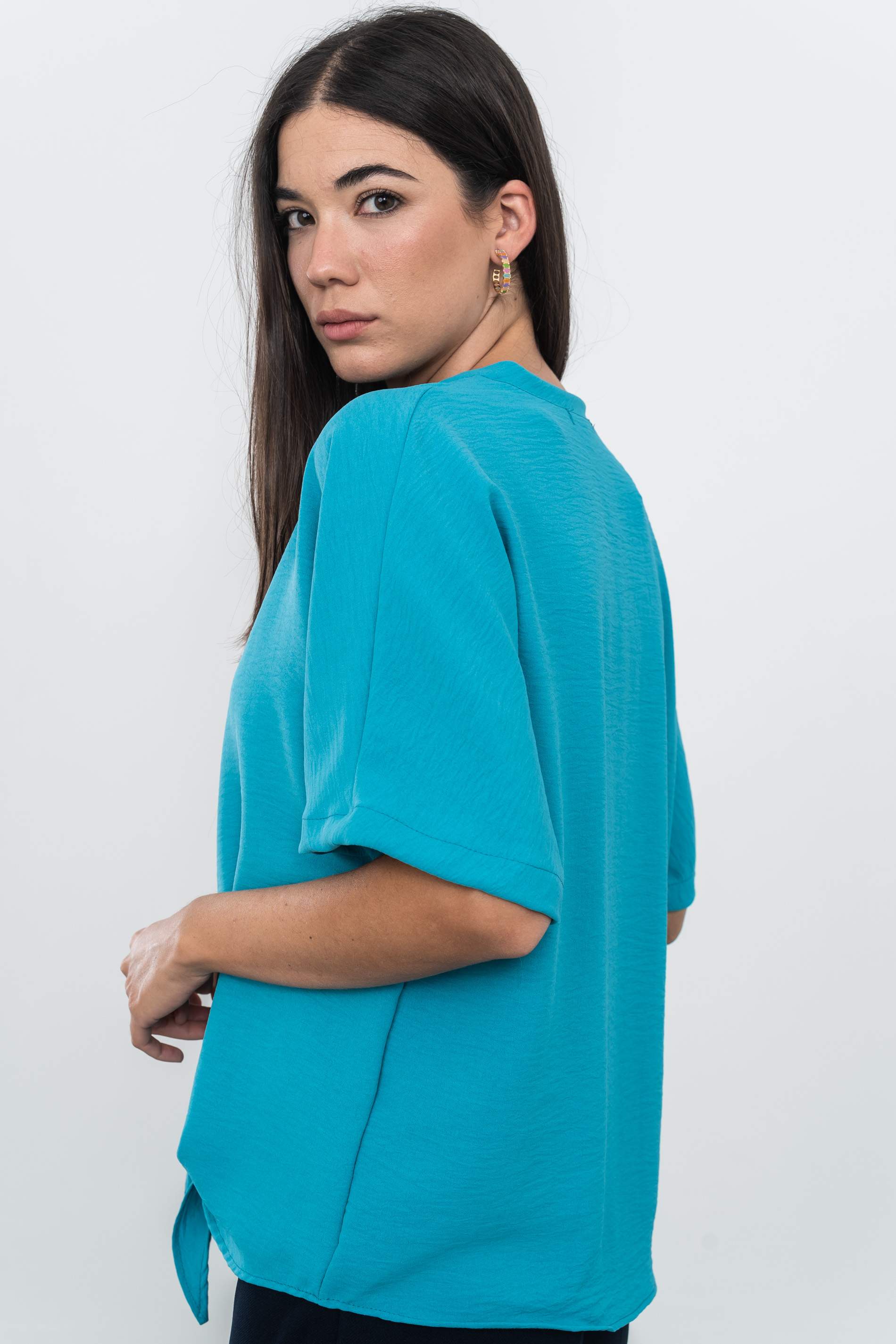 BLUSA BOTONES NUDO TURQUESA