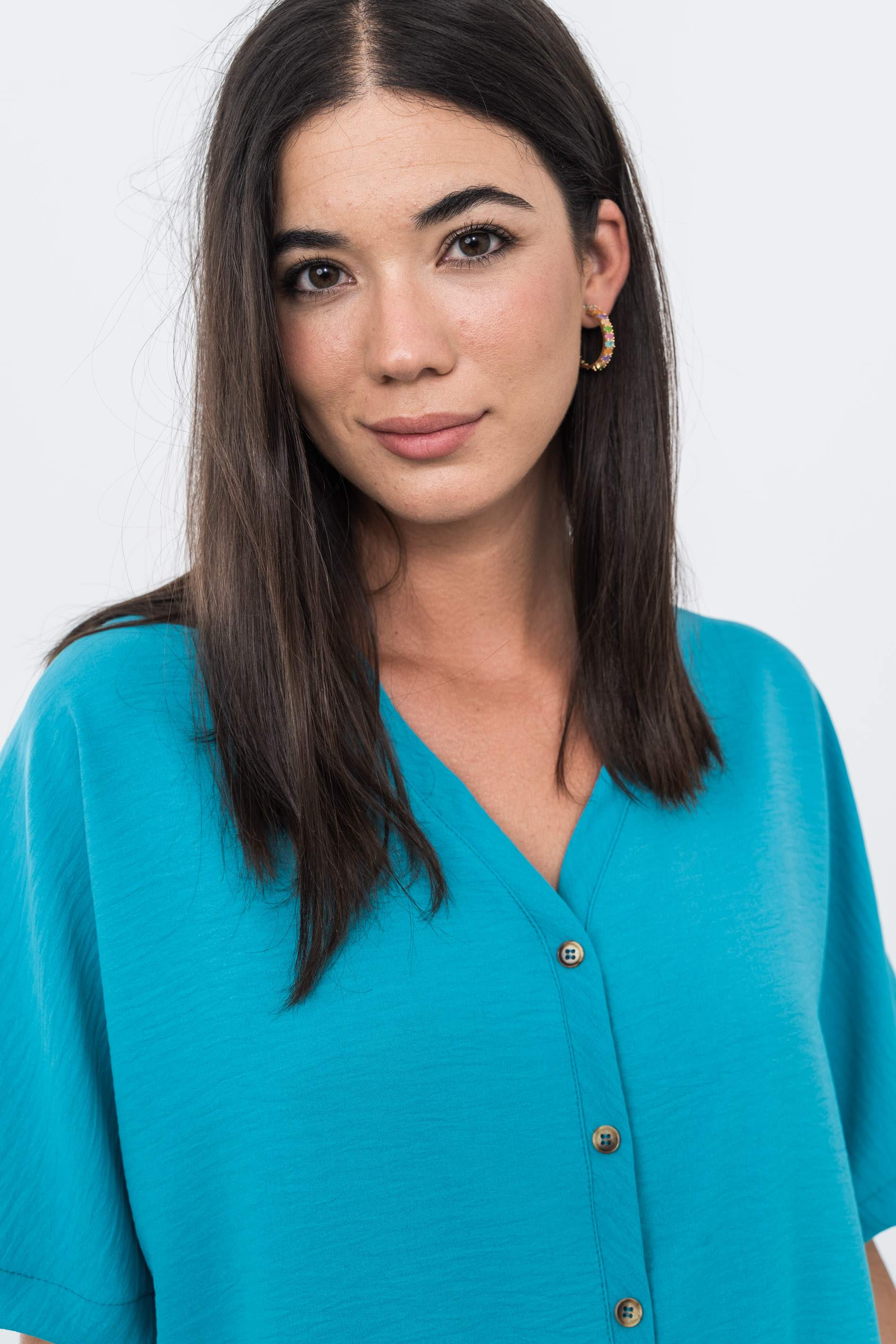 BLUSA BOTONES NUDO TURQUESA