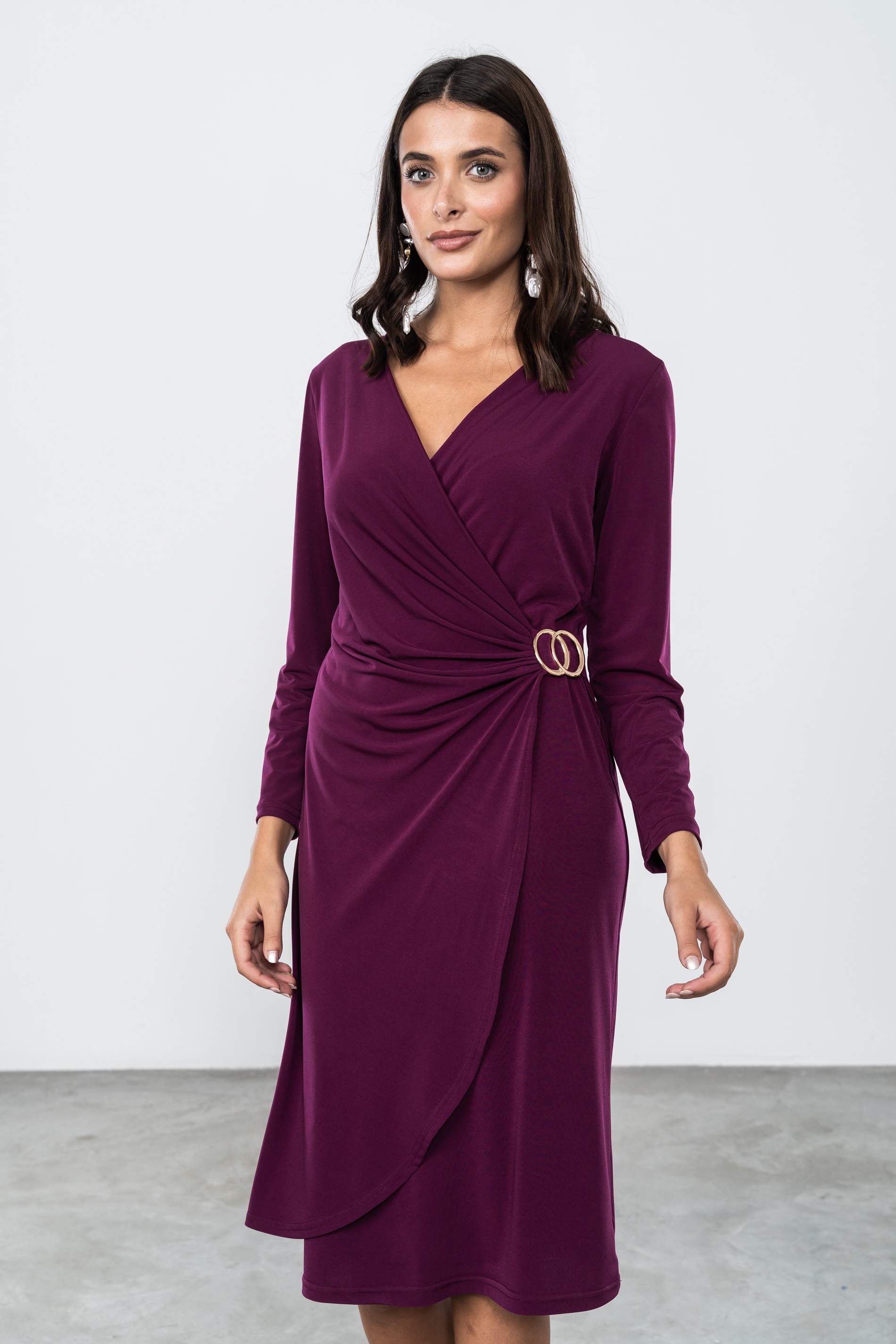 VESTIDO RECOGIDO HEBILLA BERENJENA