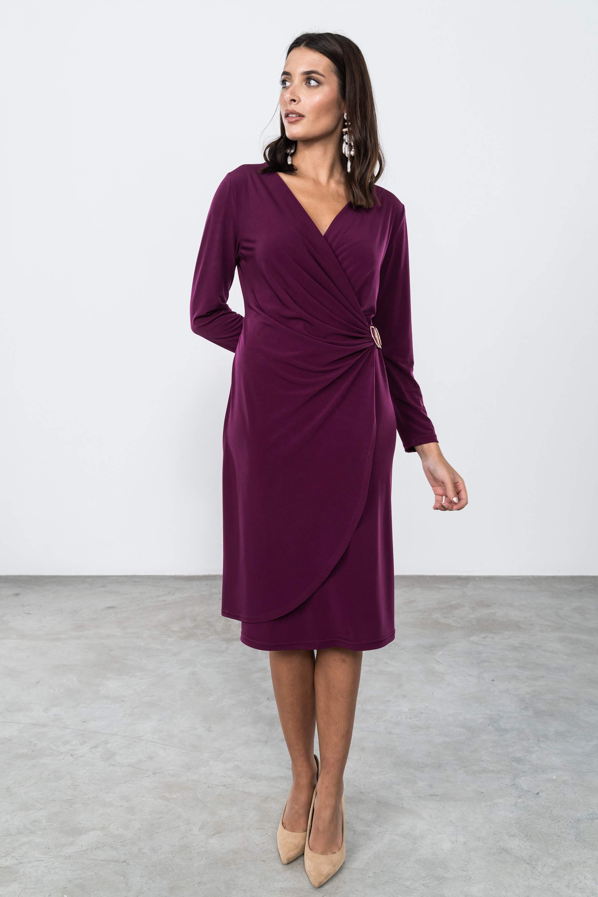 VESTIDO RECOGIDO HEBILLA BERENJENA