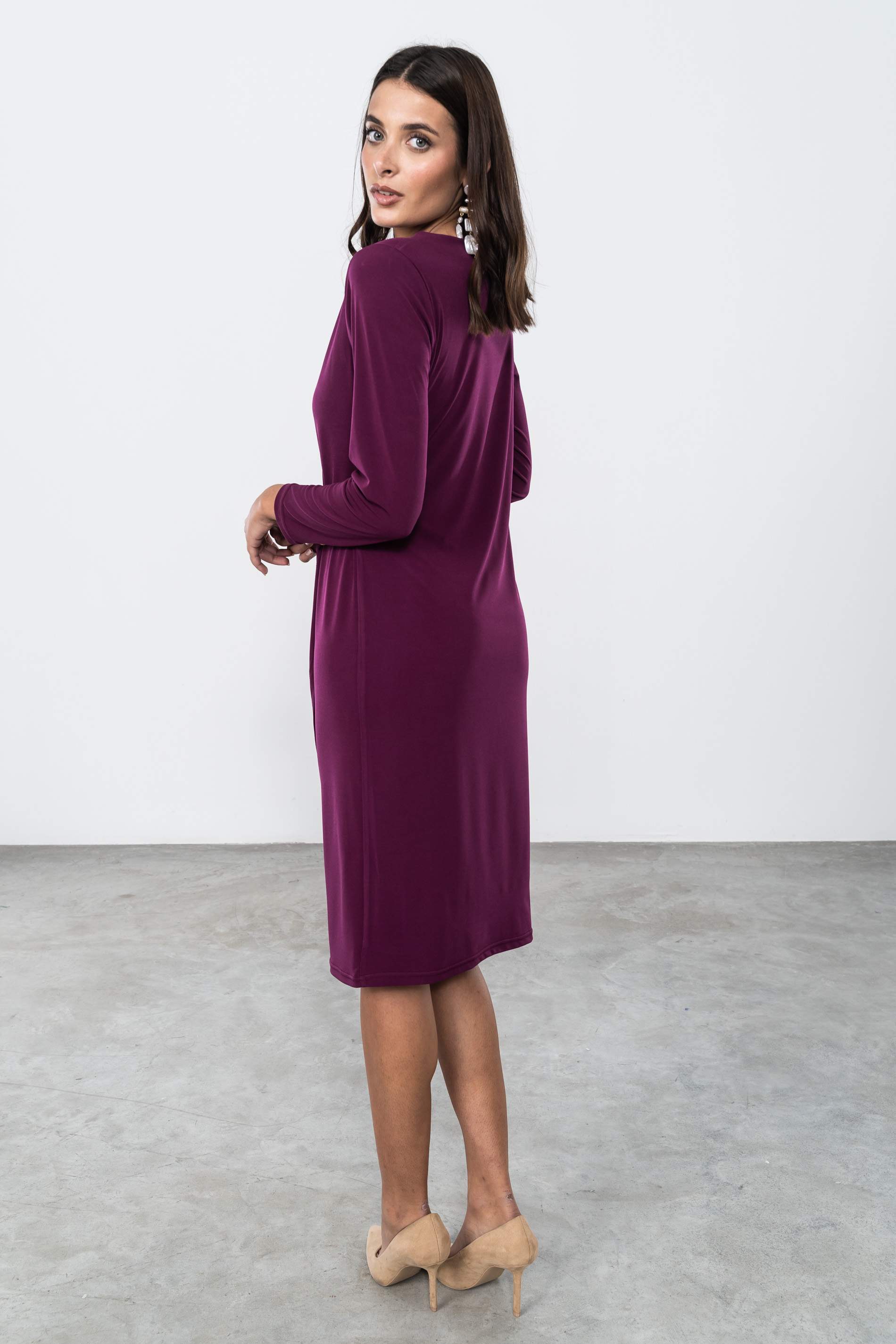 VESTIDO RECOGIDO HEBILLA BERENJENA