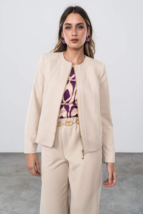 CHAQUETA CORTE CREMALLERA BEIGE