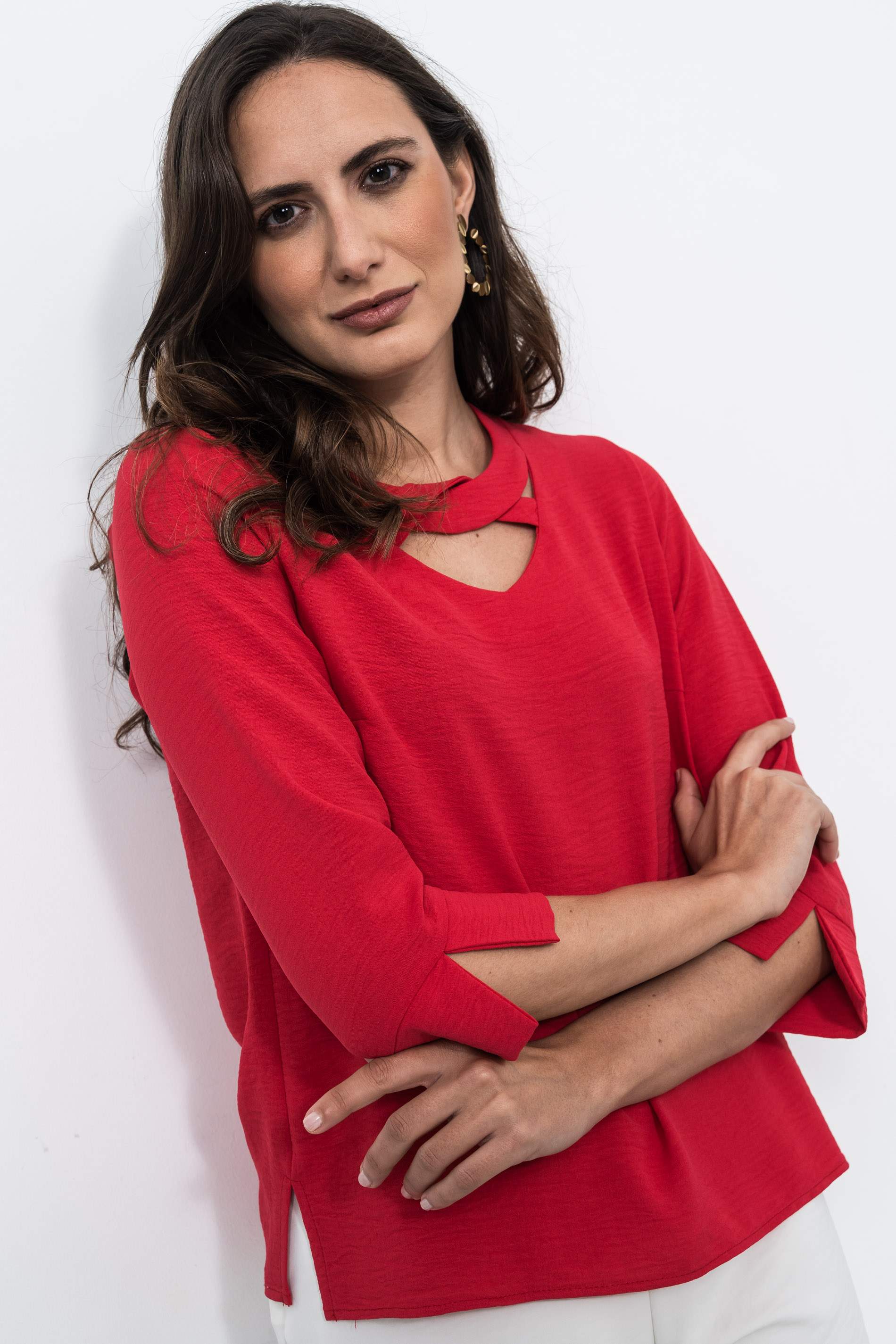 BLUSA CRUCETA CUELLO FRESA