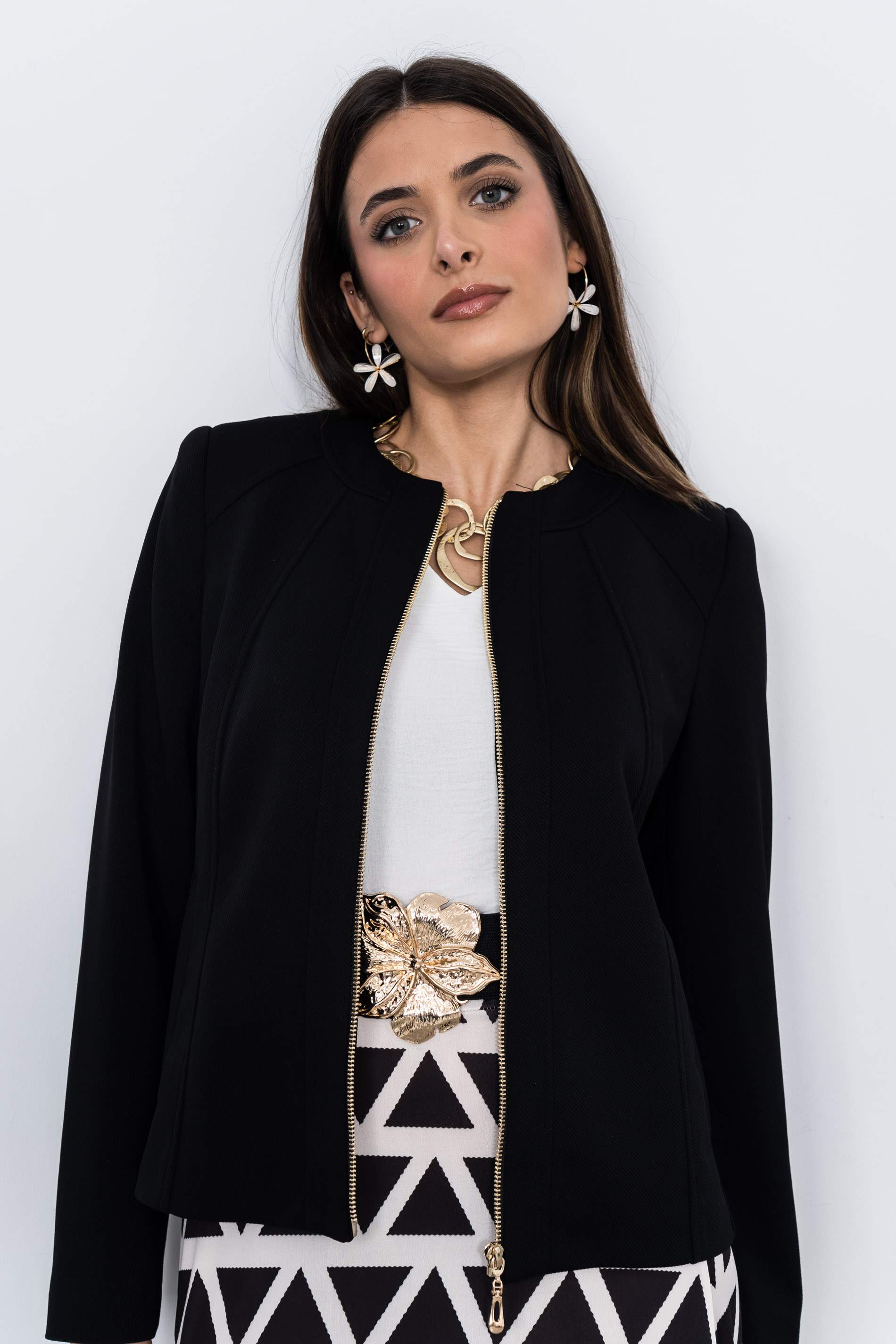 CHAQUETA CORTES CREMALLERA NEGRO