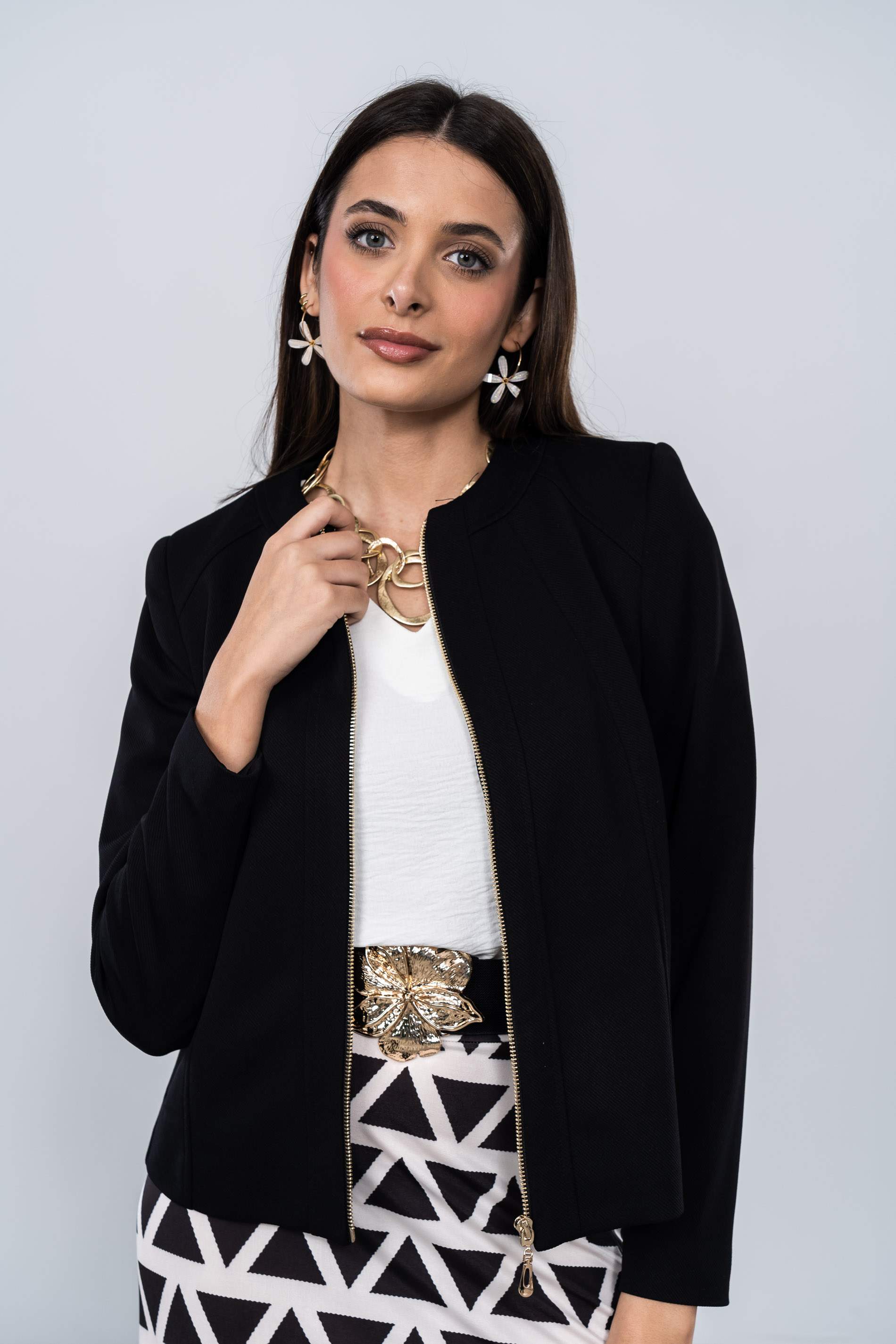 CHAQUETA CORTES CREMALLERA NEGRO
