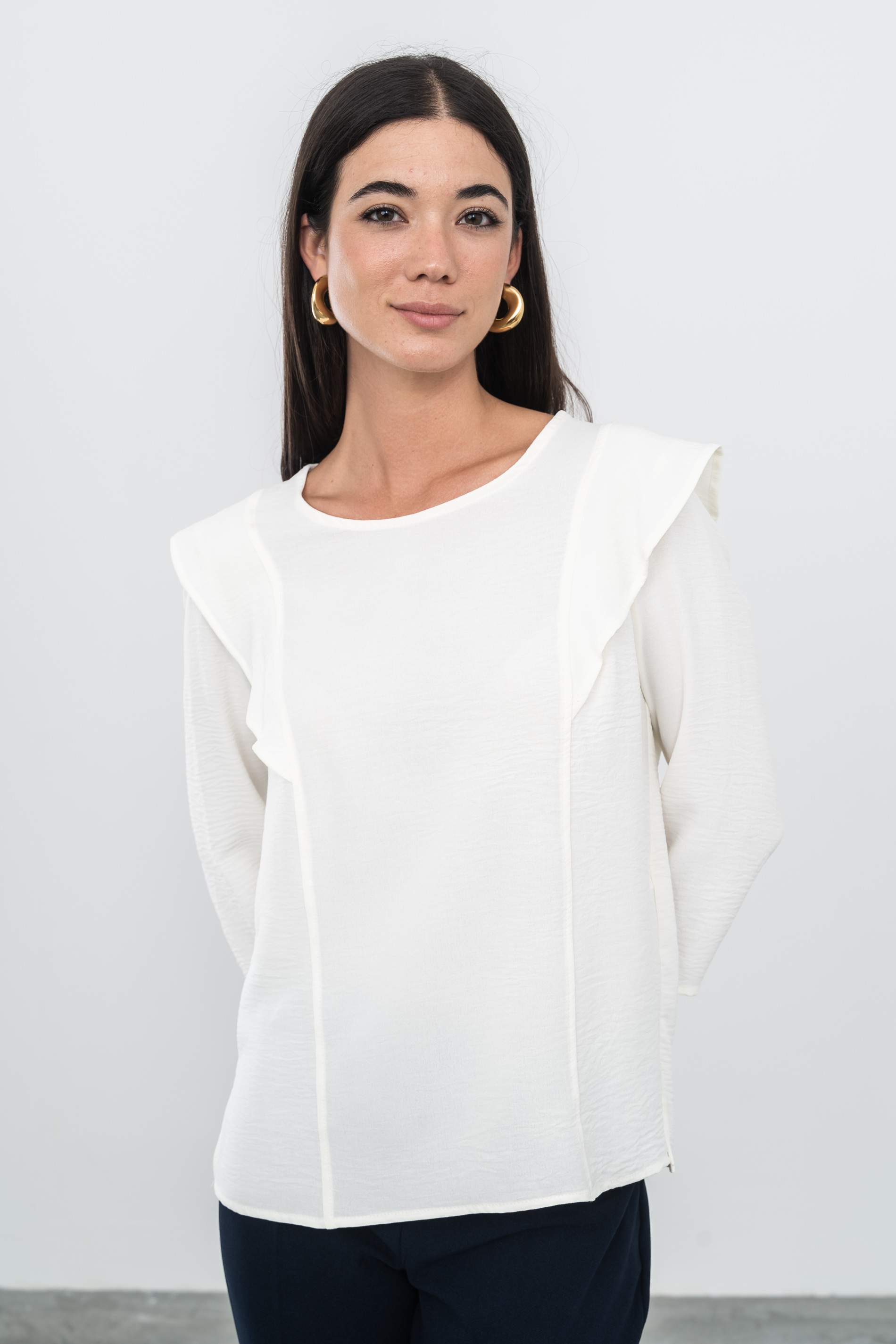 BLUSA MANGA FRANCESA VOLANTE MARFIL