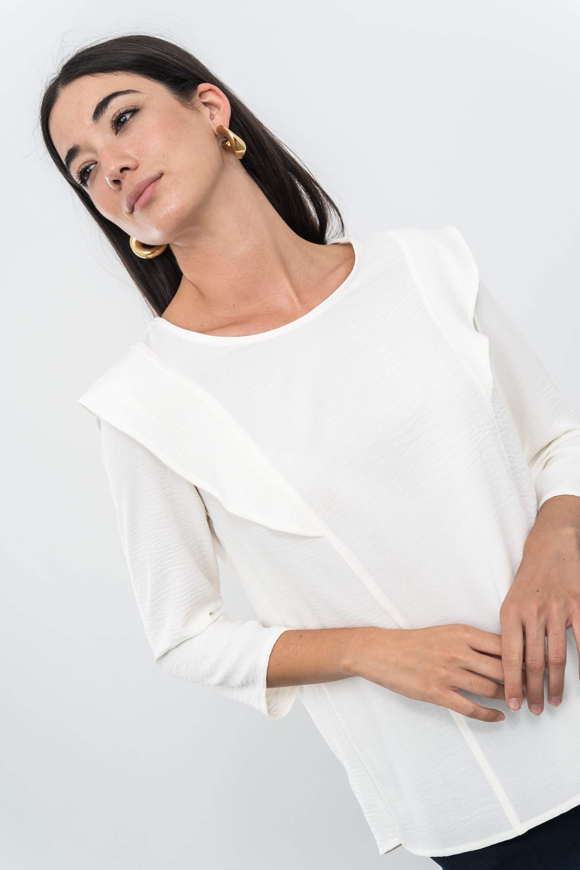 BLUSA MANGA FRANCESA VOLANTE MARFIL