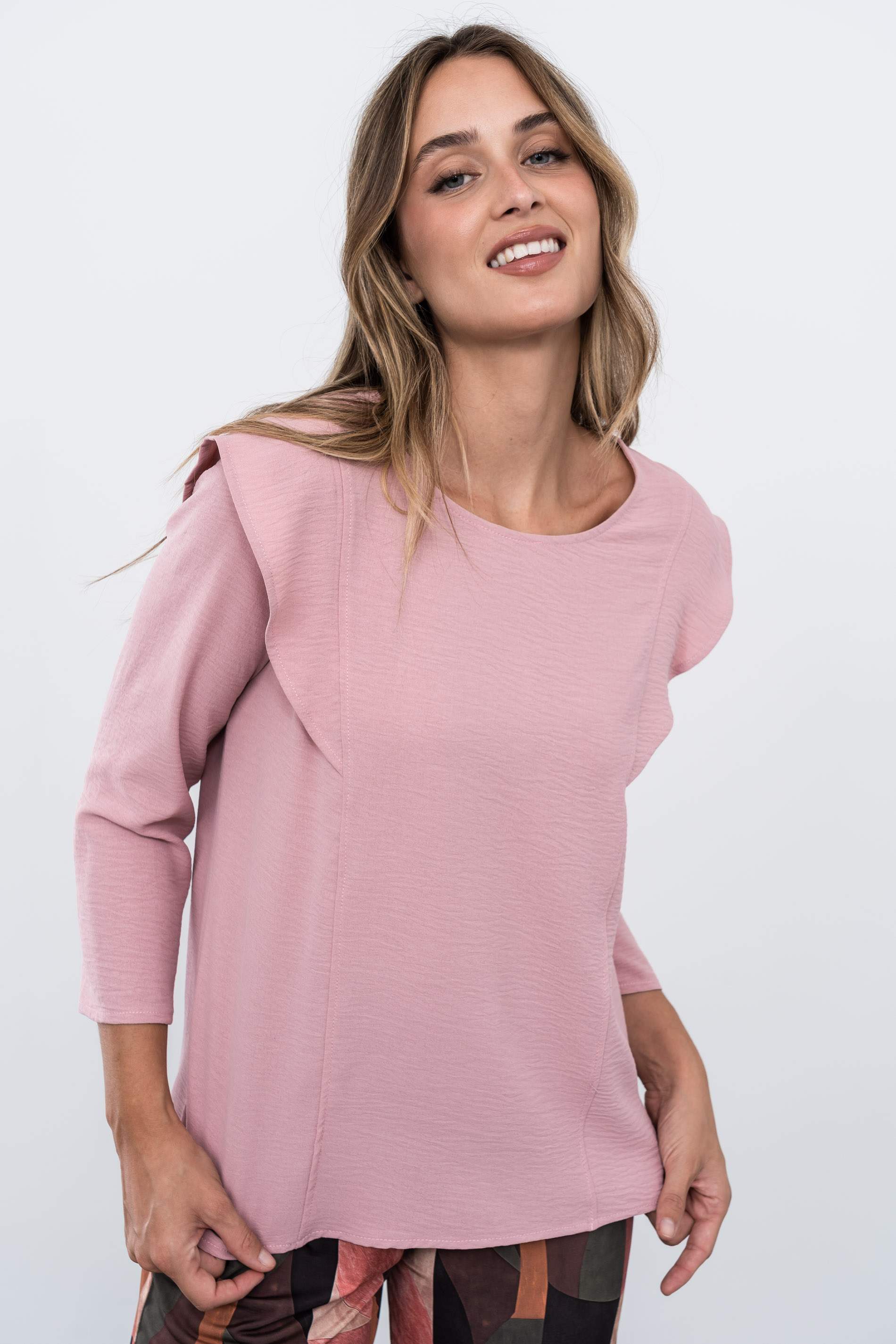 BLUSA MANGA FRANCESA VOLANTE NUDE