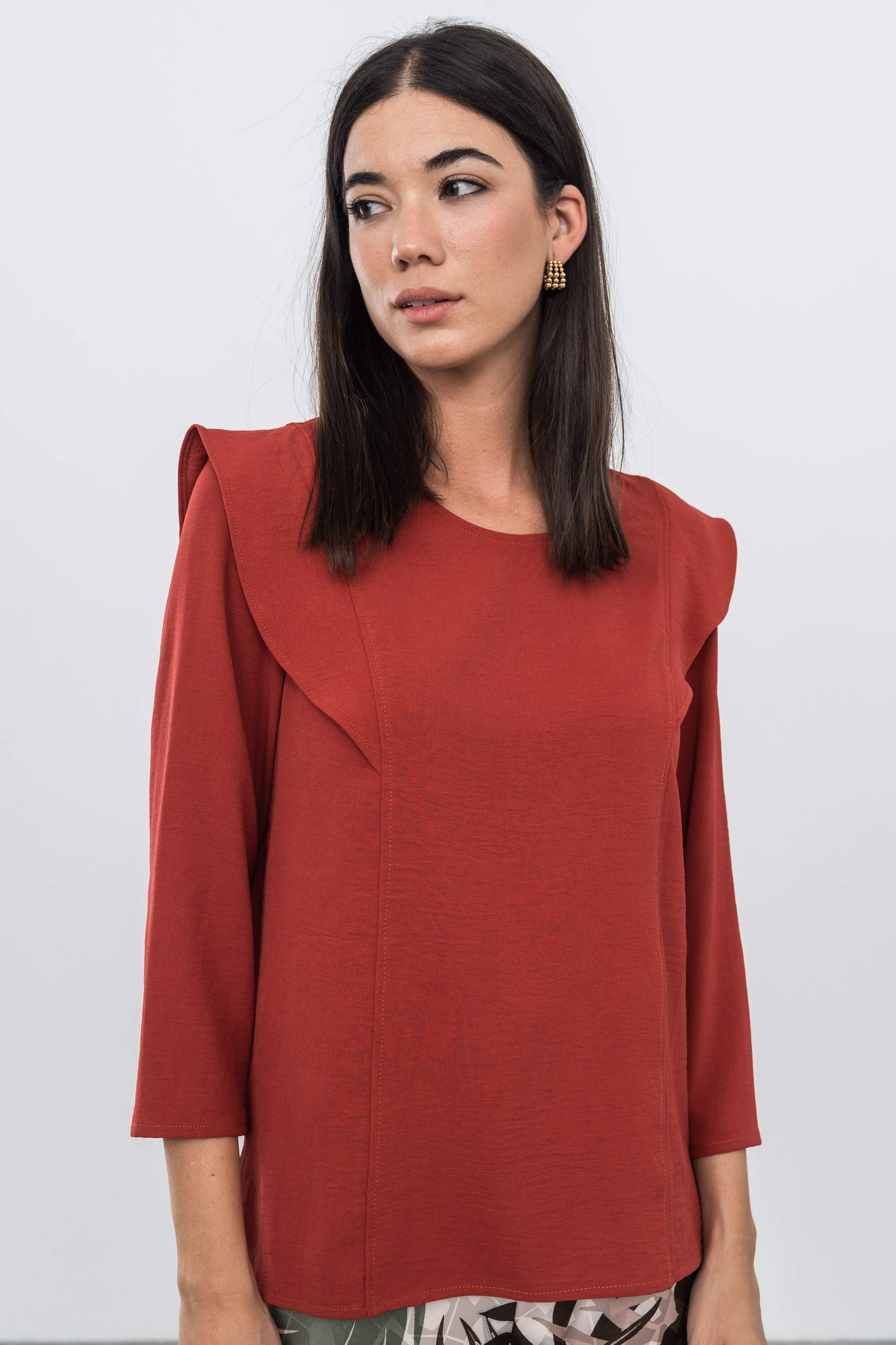 BLUSA MANGA FRANCESA VOLANTE TEJA