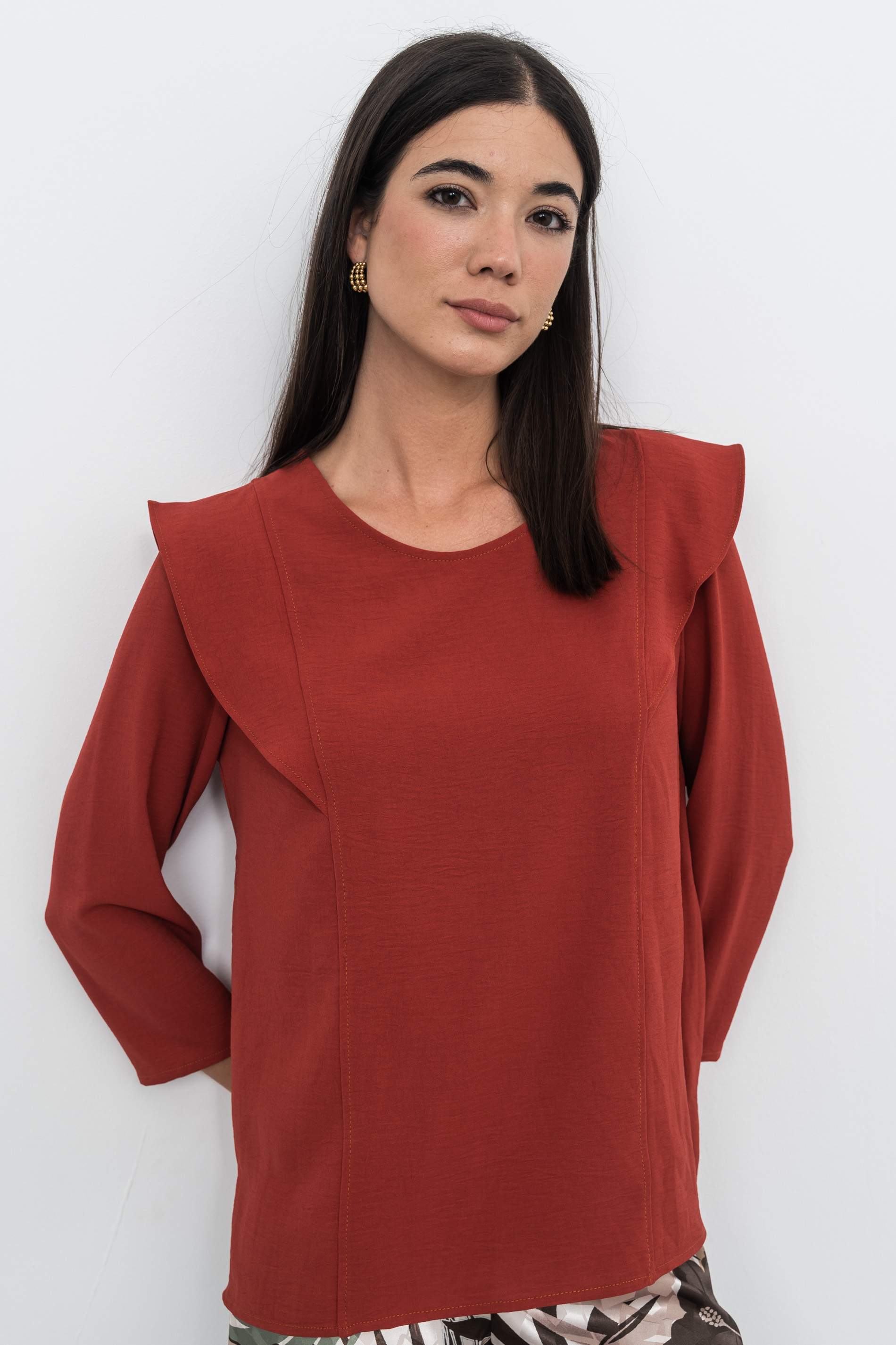 BLUSA MANGA FRANCESA VOLANTE TEJA