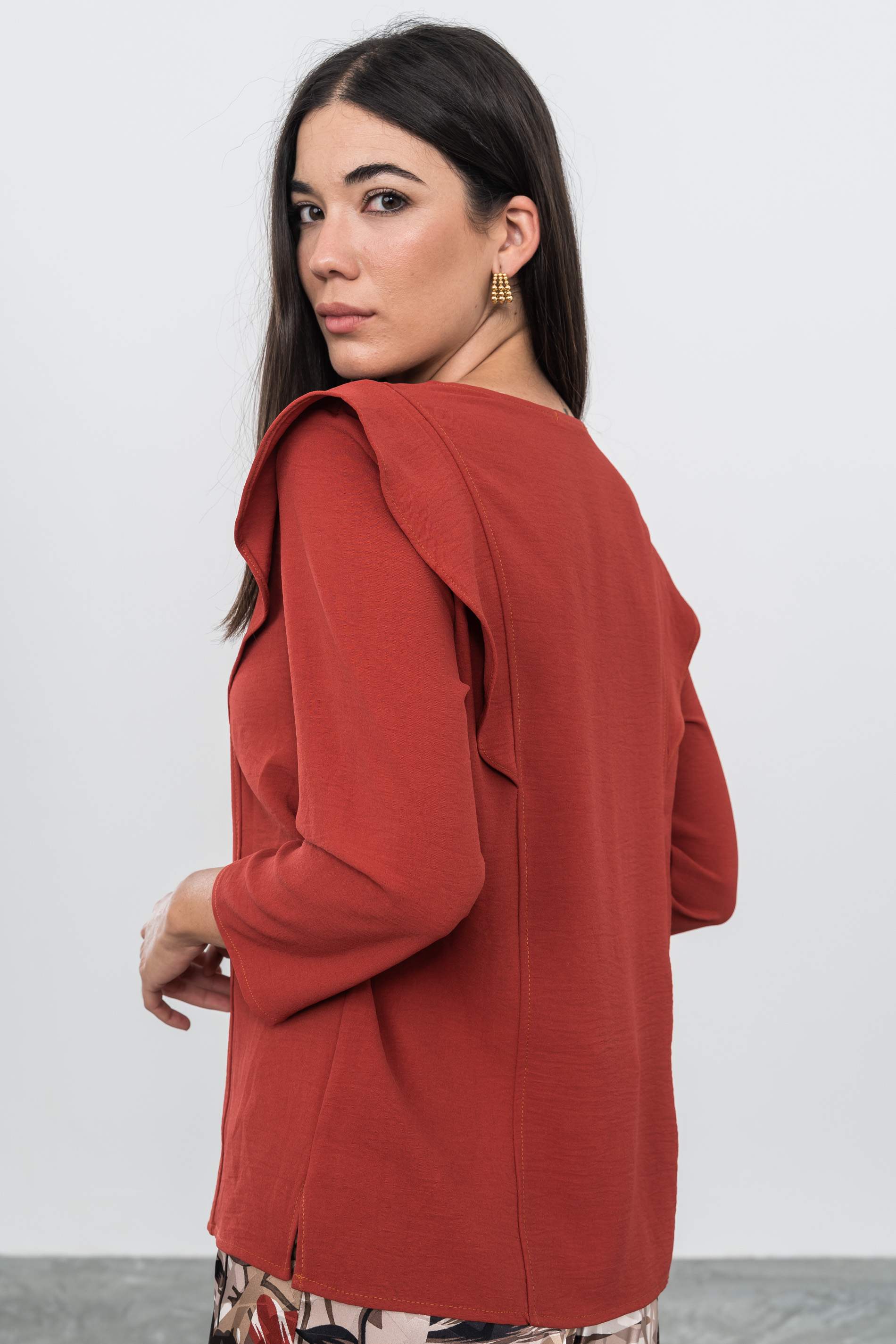 BLUSA MANGA FRANCESA VOLANTE TEJA