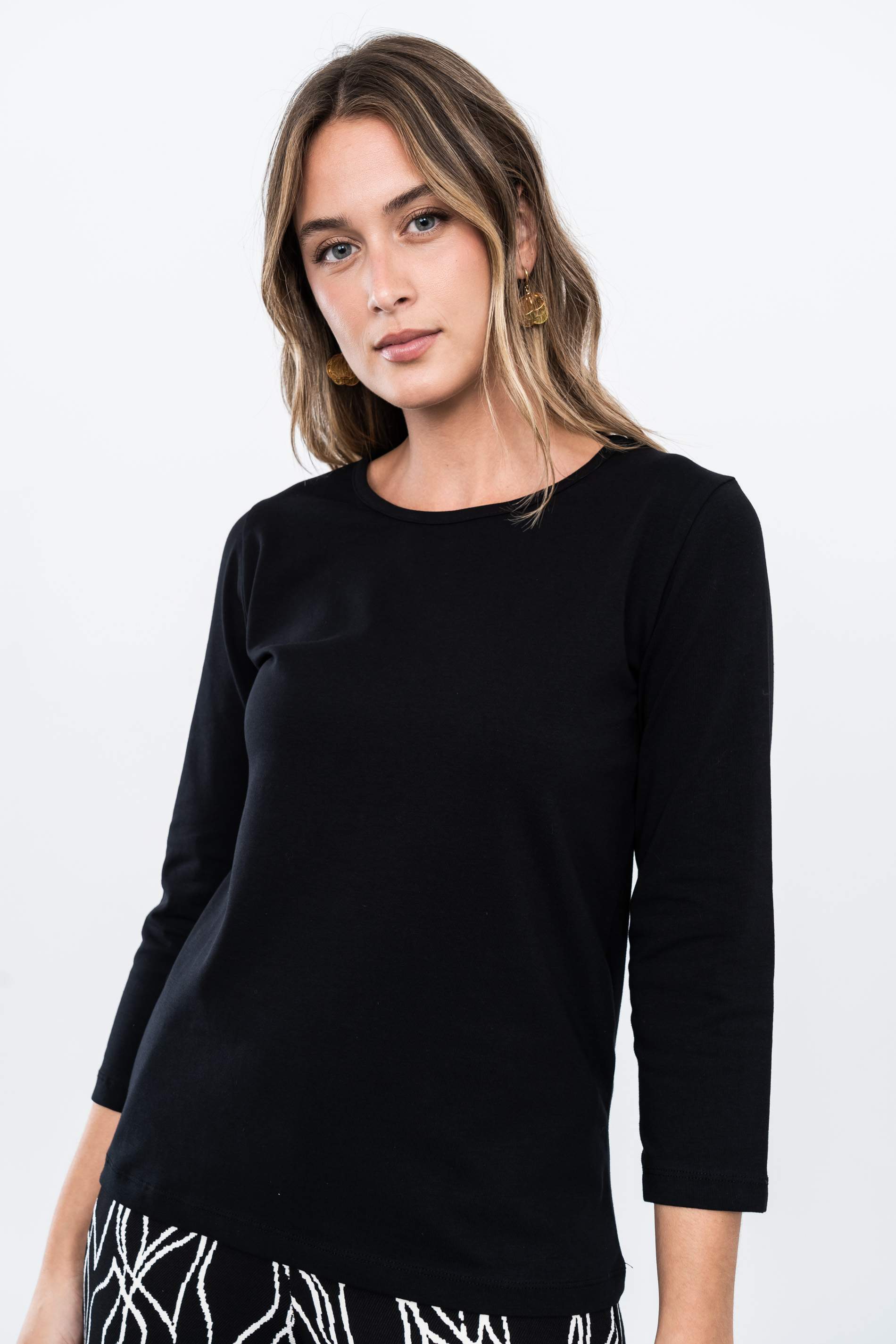 CAMISETA BÁSICA MANGA FRANCESA NEGRO