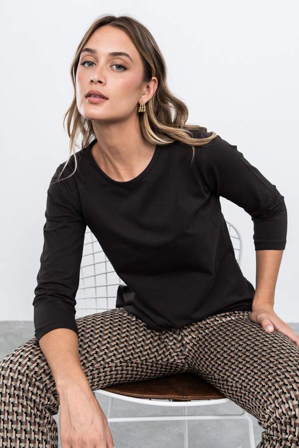 CAMISETA BÁSICA MANGA FRANCESA MARRÓN